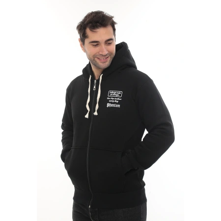 Erkek Siyah Standart Fit Normal Kesim Içi Polarlı Tam Fermuarlı Kapüşonlu Pamuklu Sweatshirt