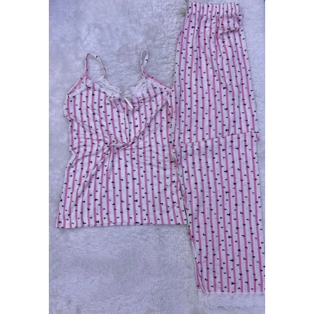 Kadın İp Askılı Dantel Detay Gecelik Yumuşak Dokulu Pijama Takımı