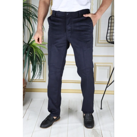 Lacivert Polarlı Kadife Pantolon Esnek Kalın Fitil Klasik Kesim Yan Cepli Astarlı Phantom Jeans