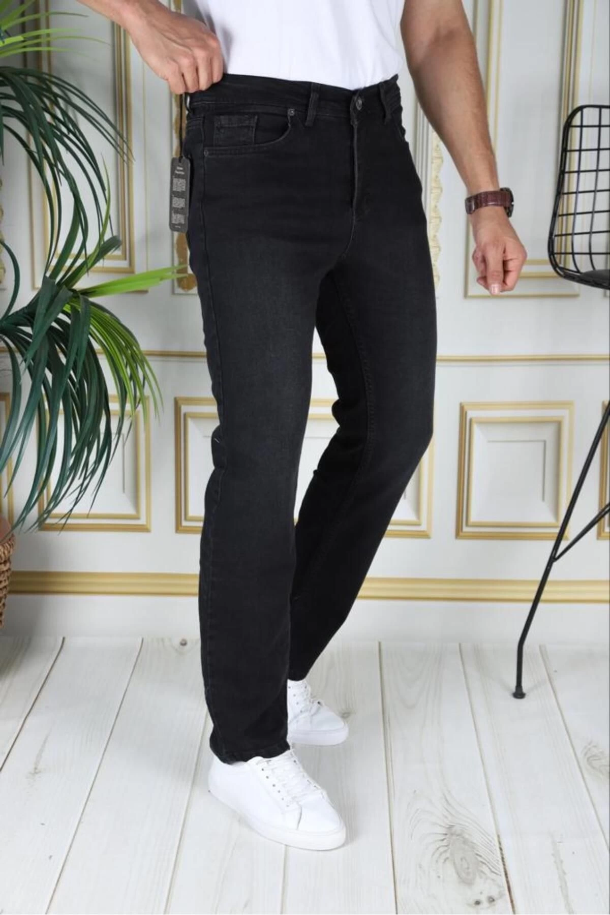 Erkek Füme/gri Regular Fit Kot Pantolon Likralı Esnek Jean Battal Boru Paça Phantom Jeans