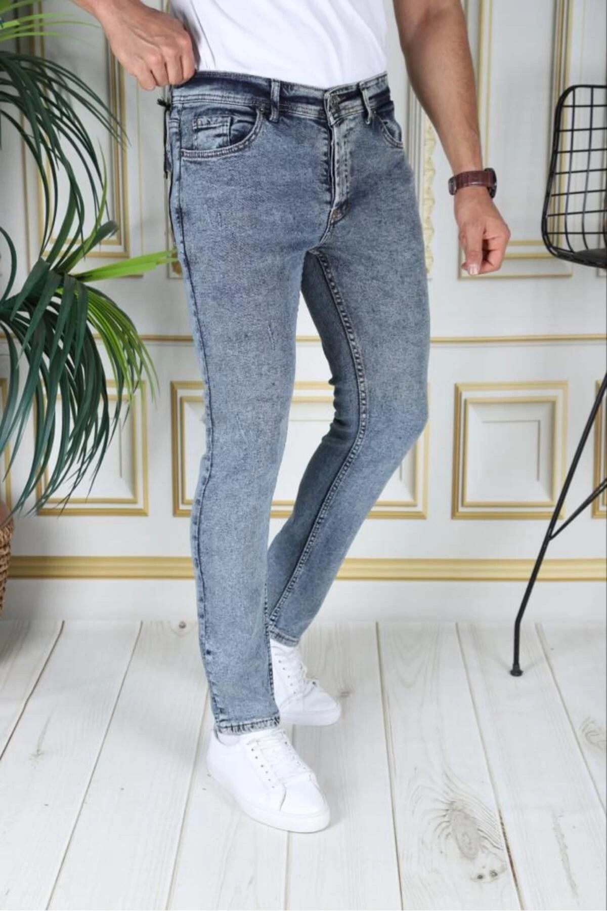 Phantom Jeans Kot Pantolon Slim Fit Dar Kesim Normal Bel Mavi Jean