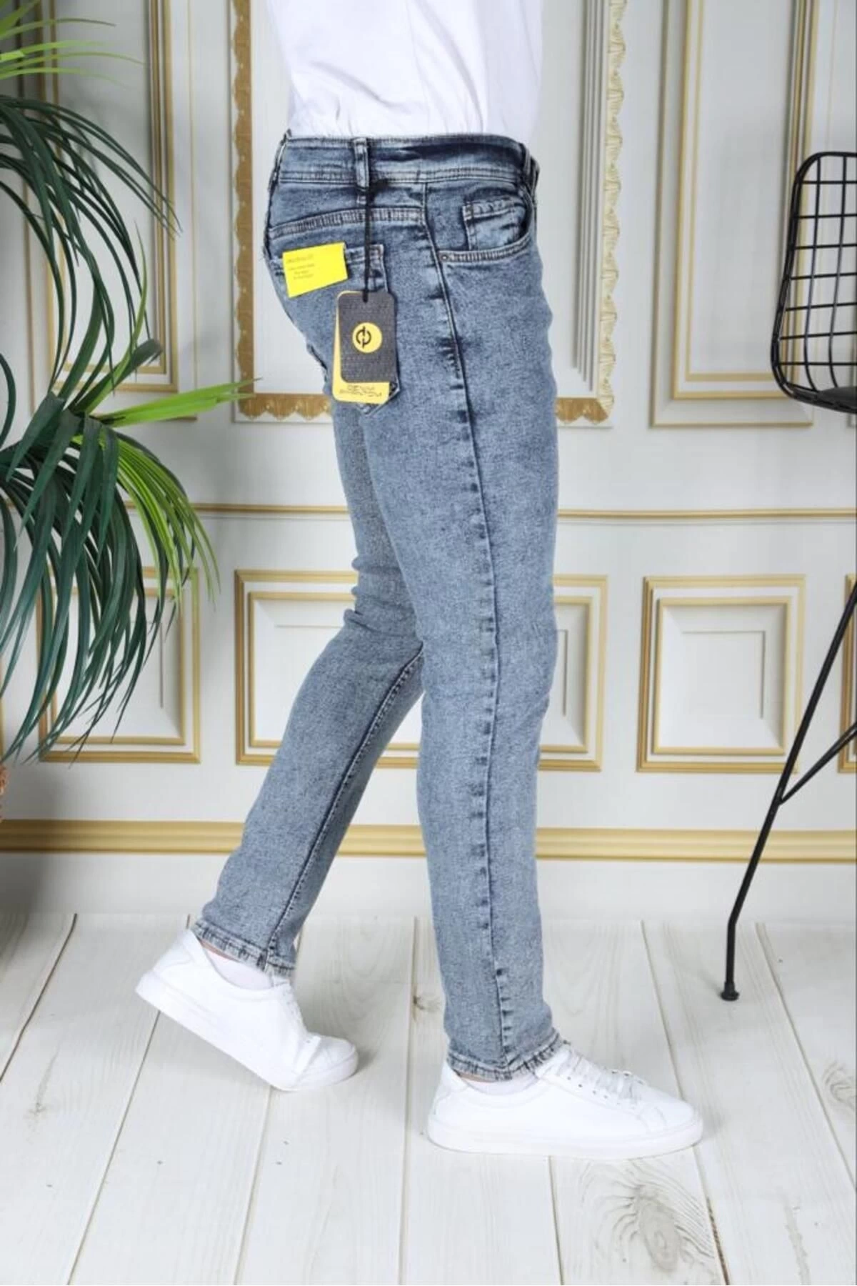 Phantom Jeans Kot Pantolon Slim Fit Dar Kesim Normal Bel Mavi Jean