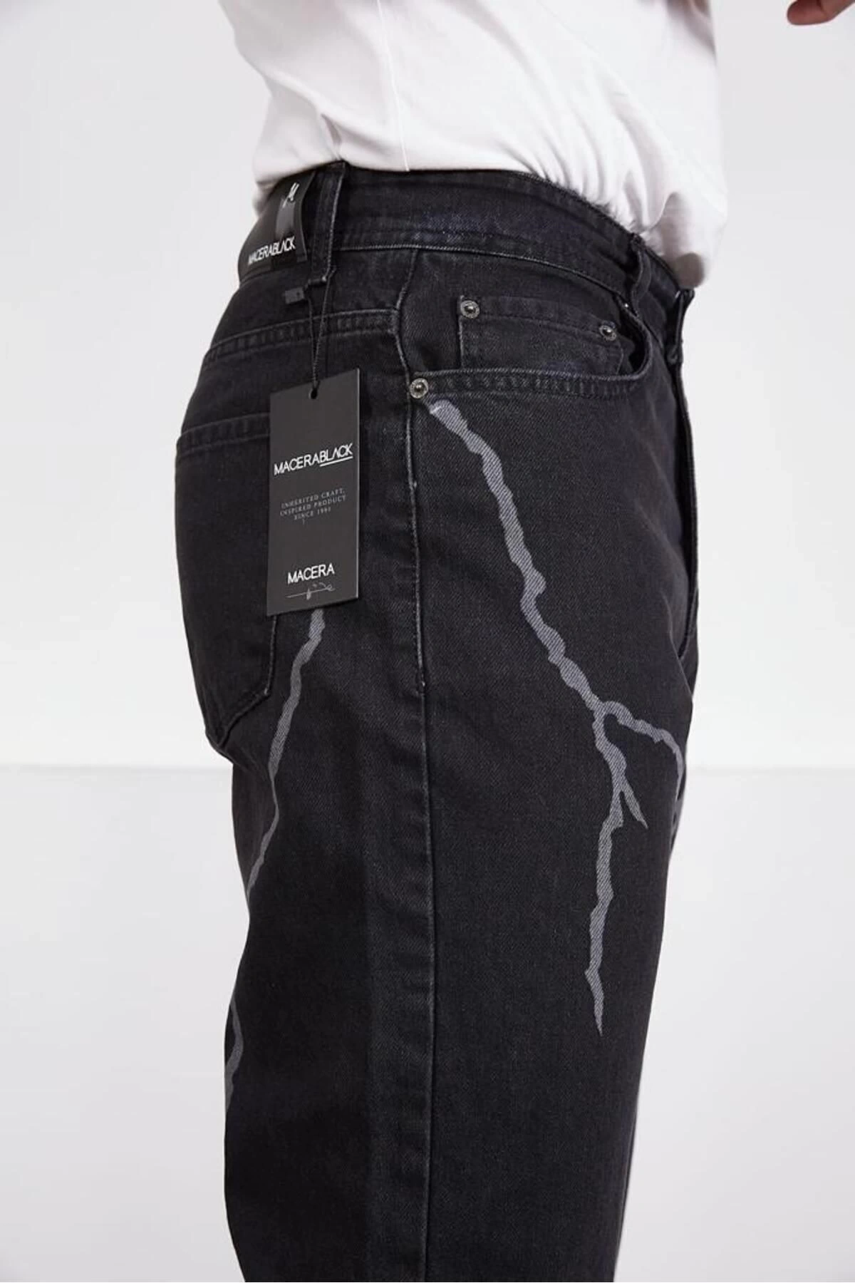 Baggy Fit Şimşek/yıldırım Desenli Koyu Gri Kot Pantolon Denim Oversize Phantom Jeans Sokak Stili