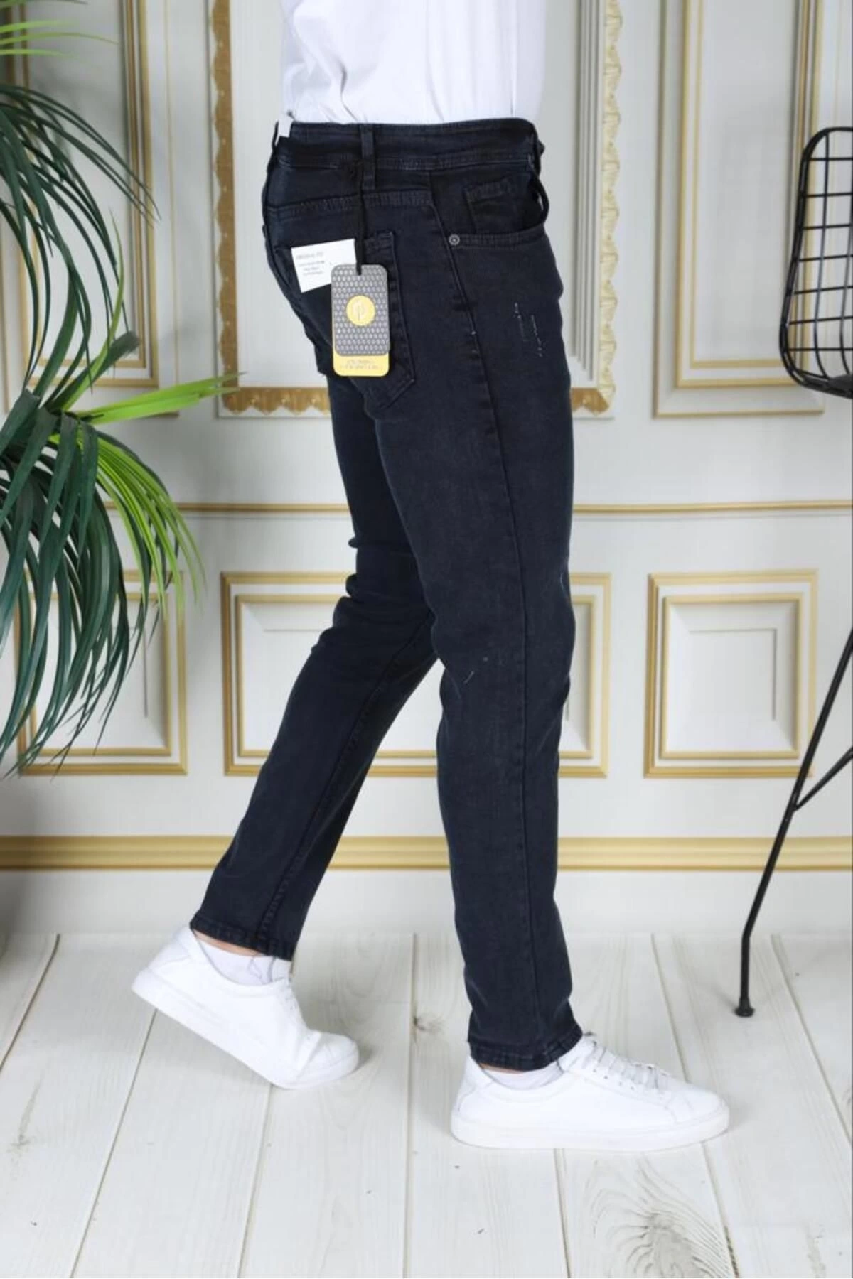 Lacivert Erkek Skinny Fit Dar Kesim Kot Pantolon Esnek Phantom Jeans Likralı Denim Jean