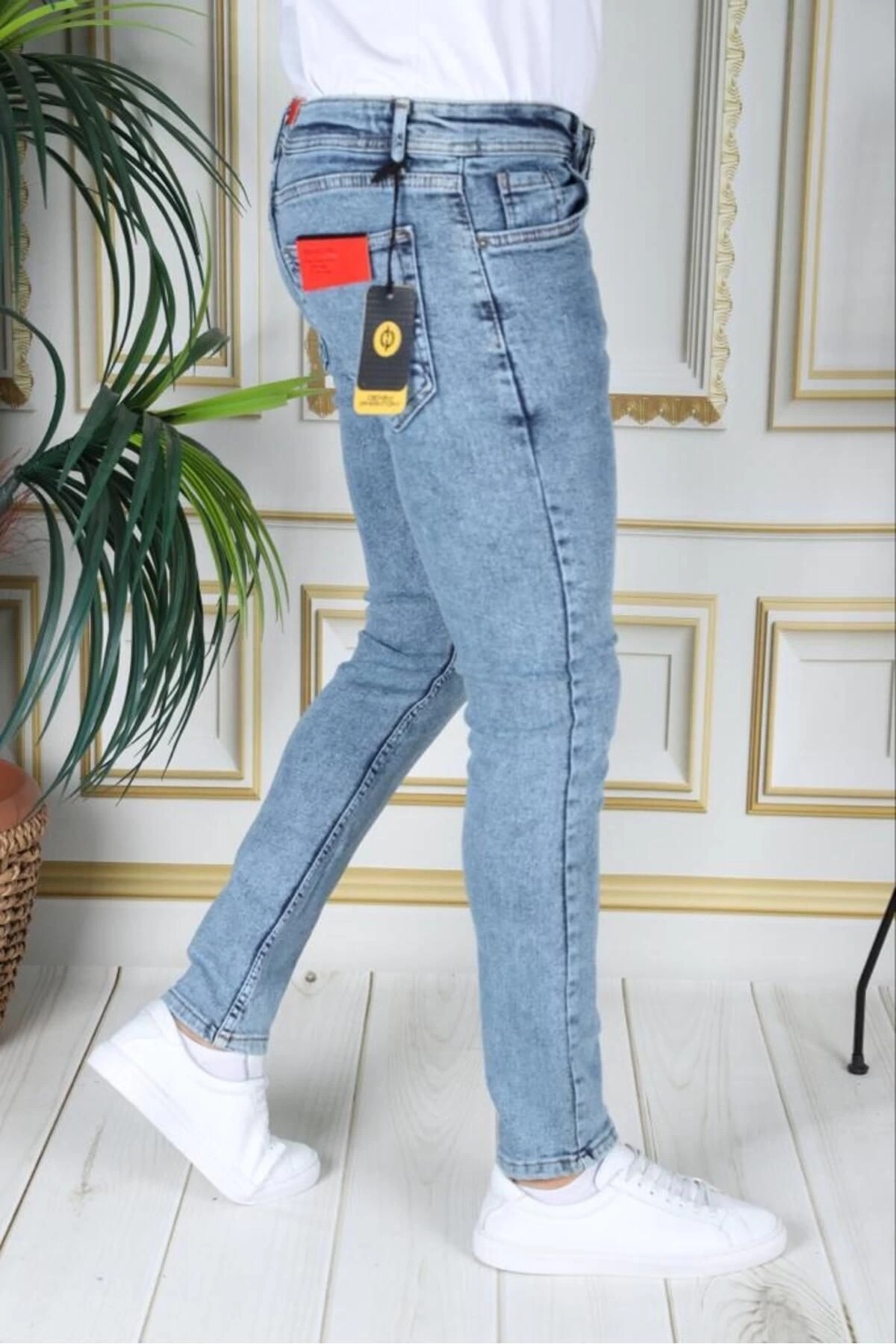 Mavi Kar Yıkama Likralı Slim Fit Erkek Kot Pantolon Denim Jean Dar Kesim Pamuklu