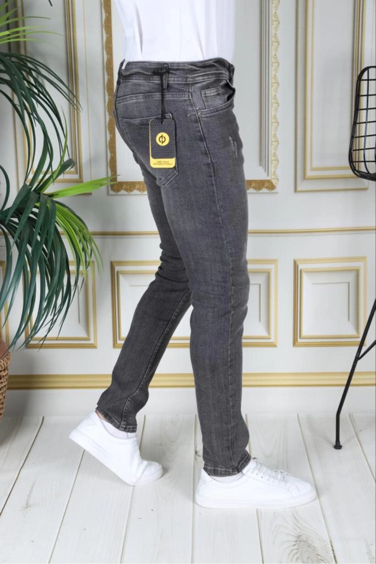 Erkek Füme/gri Regular Fit Likralı Kot Pantolon Fermuarlı Esnek Denim Phantom Jeans