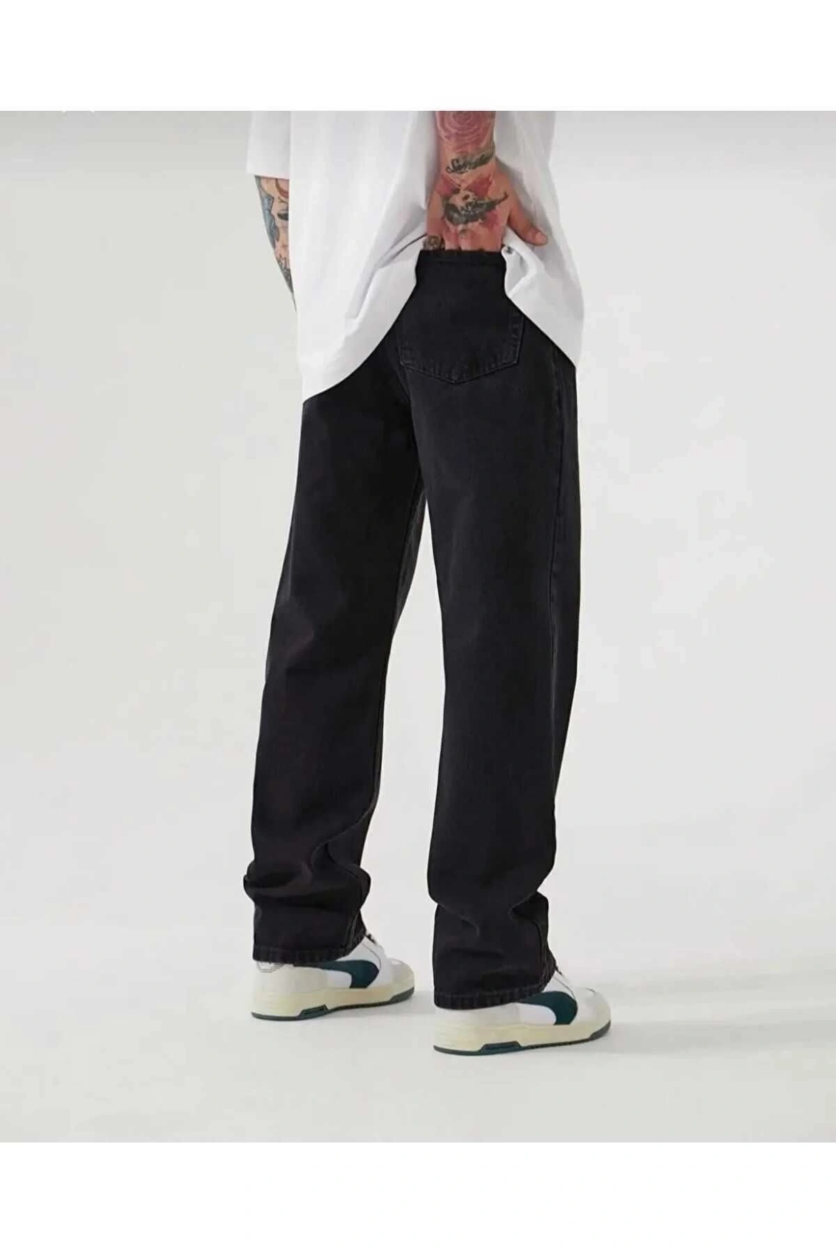 Siyah Baggy Fit Kot Pantolon Geniş Paça Rahat Kesim Normal Bel Oversize Düz Phantom Jeans By Macera