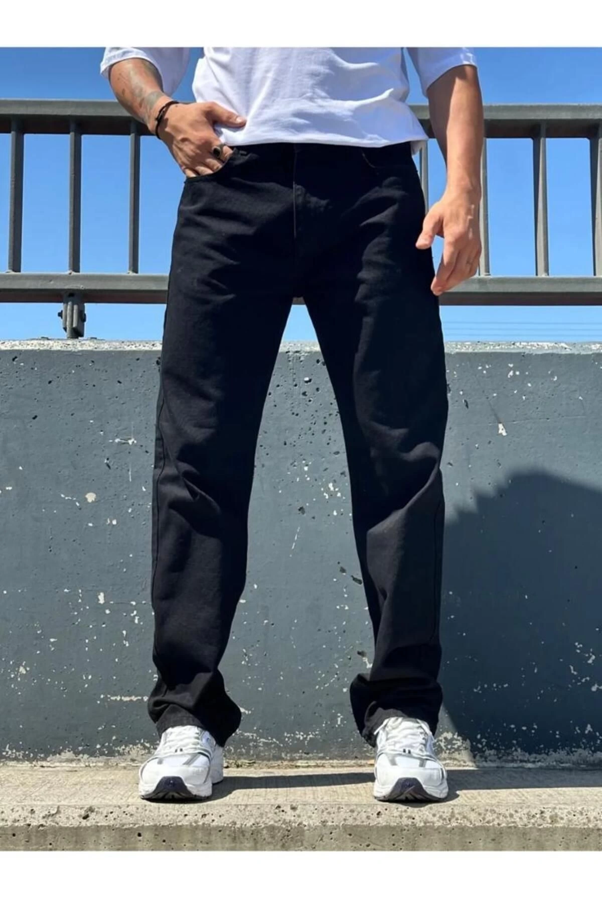 Siyah Baggy Fit Kot Pantolon Geniş Paça Rahat Kesim Normal Bel Oversize Düz Phantom Jeans By Macera