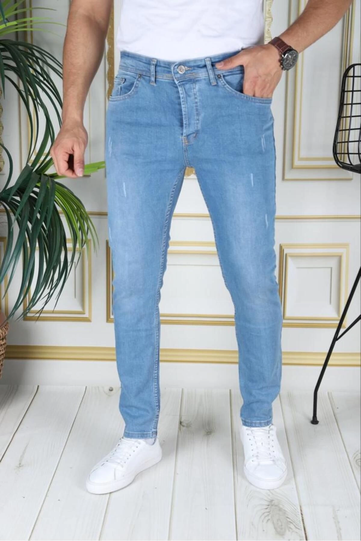 Buz Mavi Slim Fit Denim Kot Pantolon Likralı Esnek Jean Phantom Jeans
