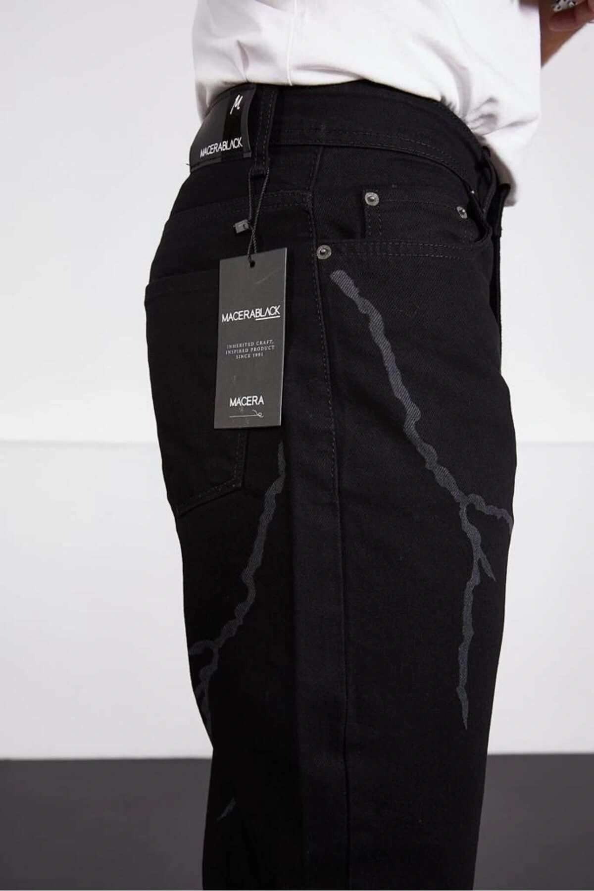 Siyah Şimşek-yıldırım Desenli Baggy Kot Pantolon Oversize Jeans Lazer Baskılı Phantom Jeans