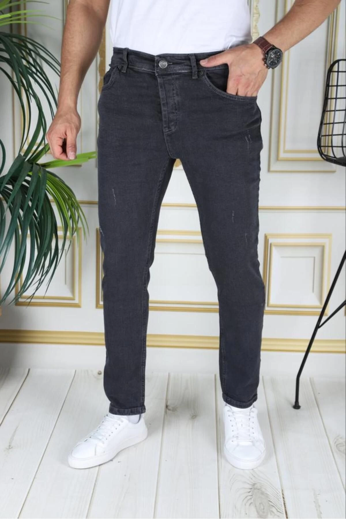 Erkek Gri-füme Regular Fit Kot Pantolon Likralı Esnek Jean Phantom Jeans