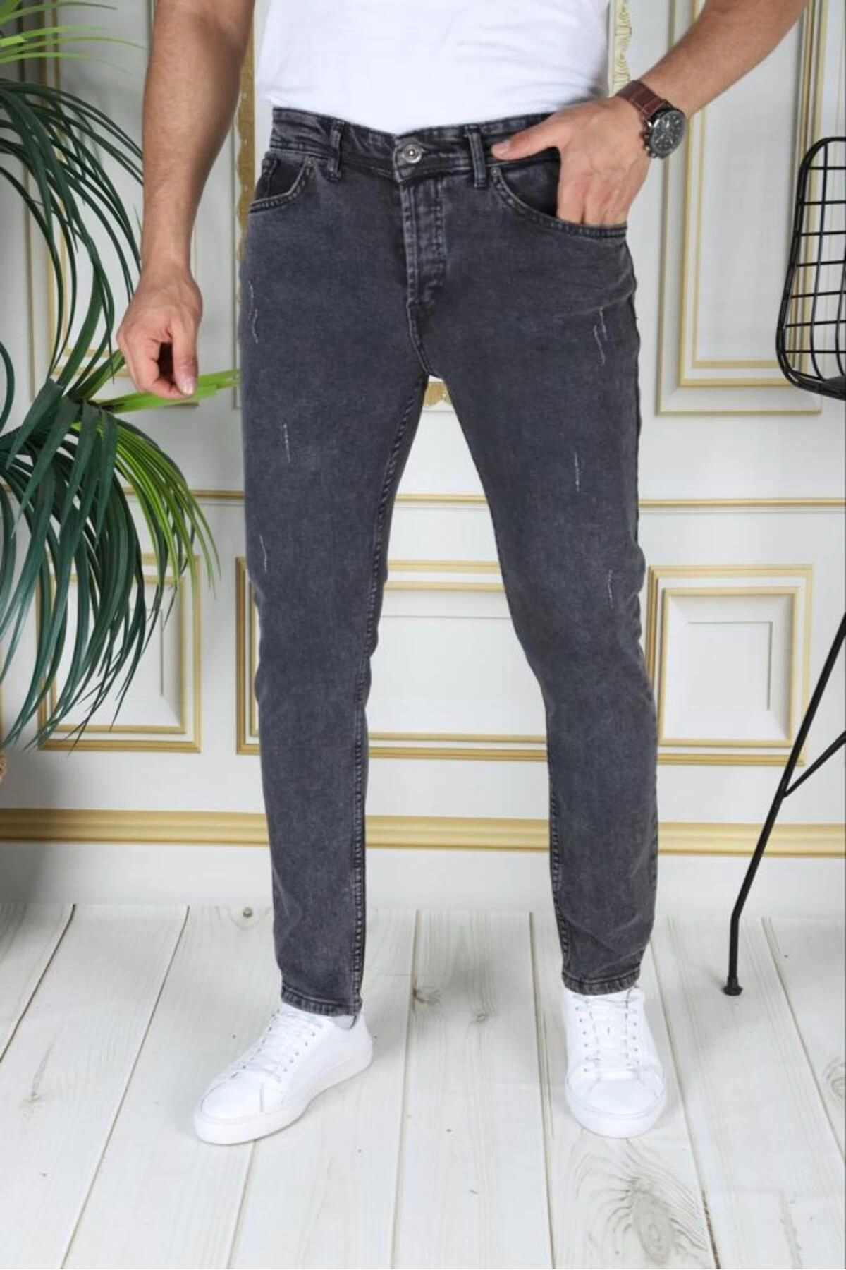 Erkek Füme Regular Fit Kot Pantolon Likralı Esnek Jean Füme/gri Phantom Jeans