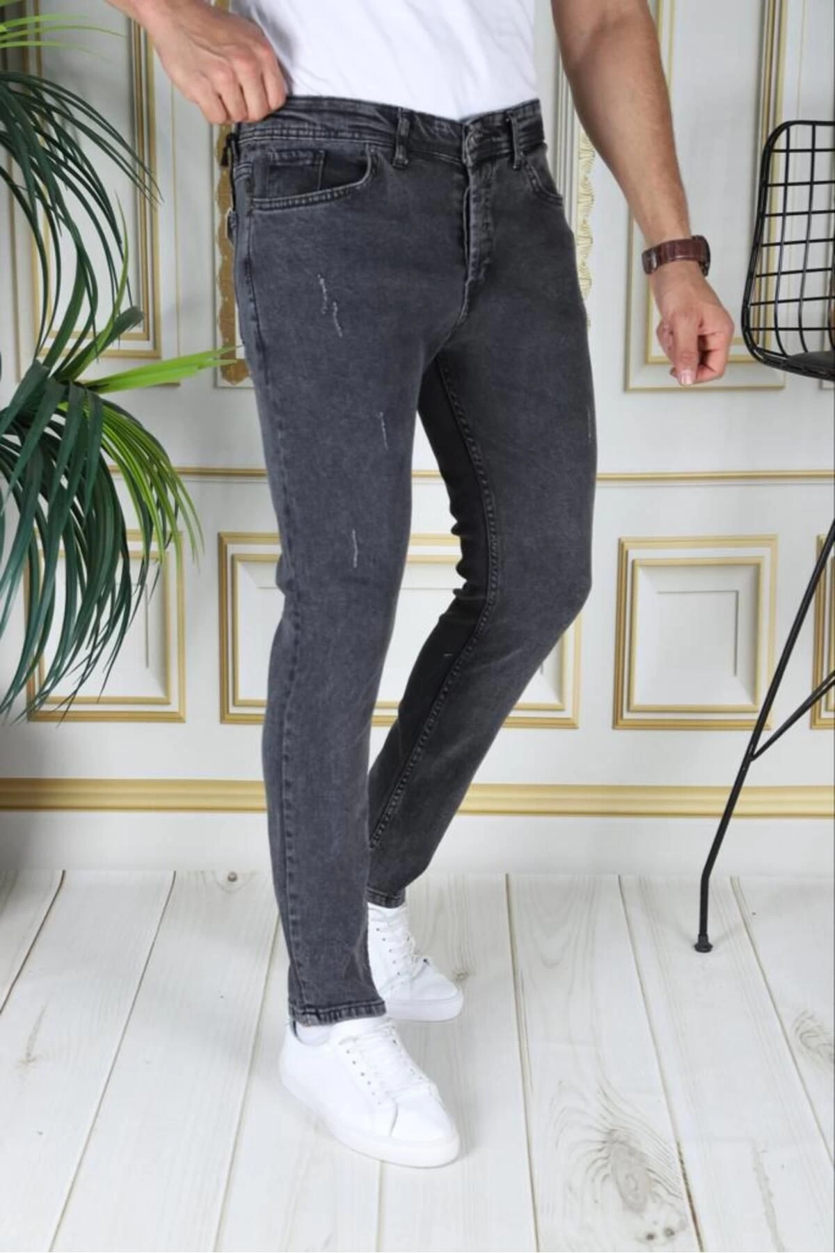 Erkek Füme Regular Fit Kot Pantolon Likralı Esnek Jean Füme/gri Phantom Jeans