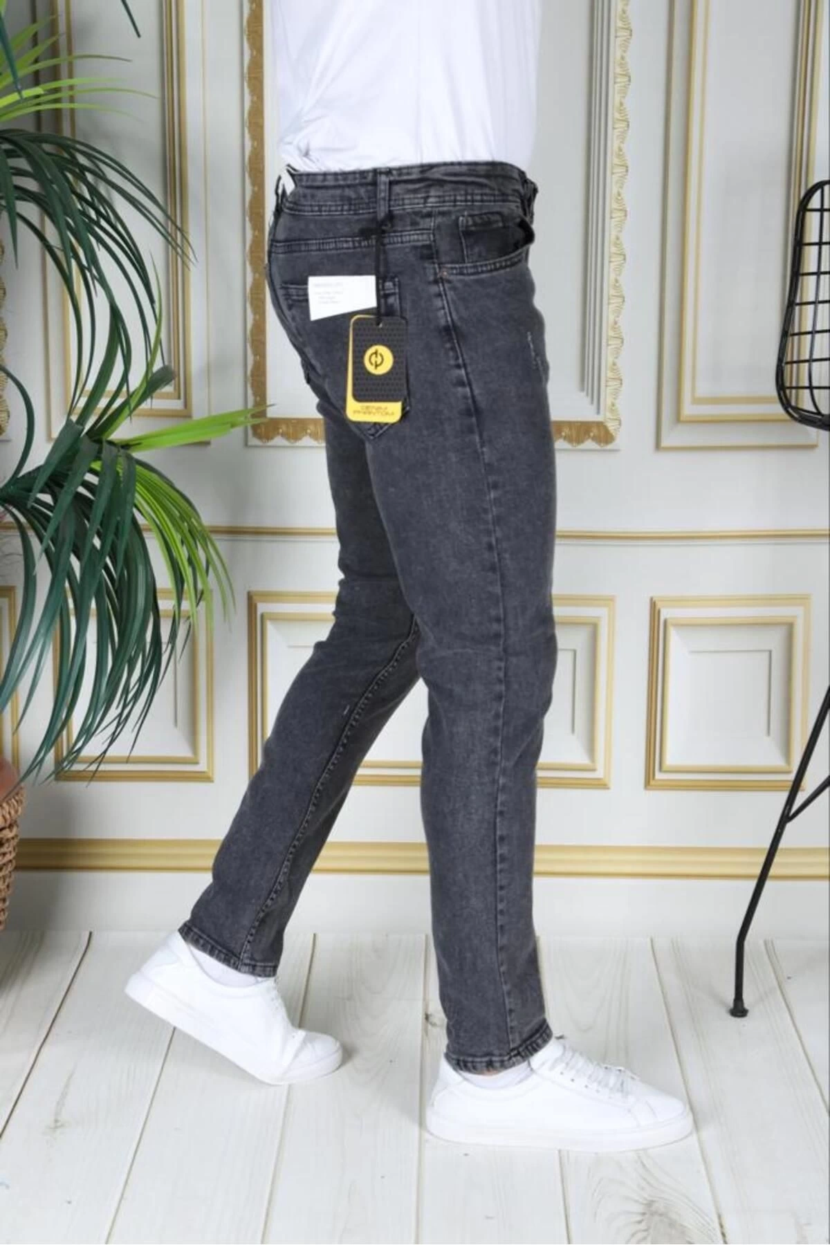 Erkek Füme Regular Fit Kot Pantolon Likralı Esnek Jean Füme/gri Phantom Jeans