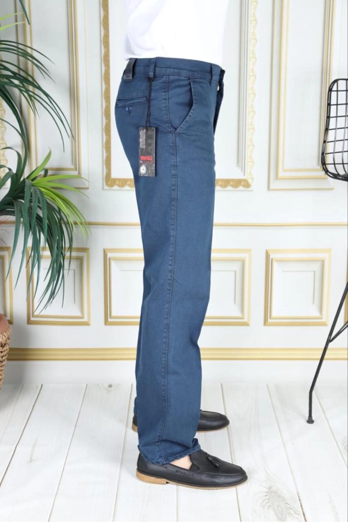 Klasik Kesim Petrol Likralı Erkek Yan Cepli Klasik Kot Pantolon Baba Pantolonu Phantom Jeans