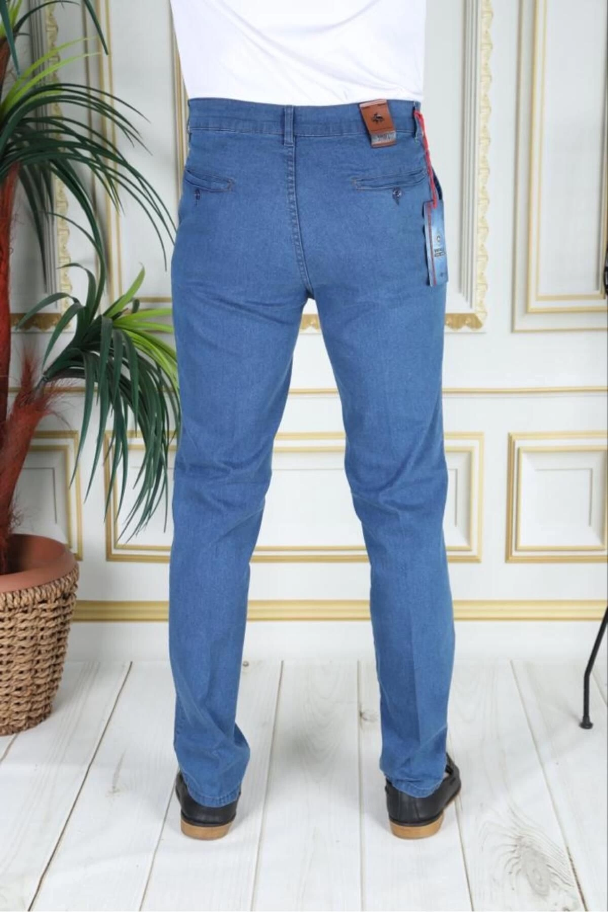 Klasik Kesim Açık Mavi Likralı Erkek Yan Cepli Klasik Kot Pantolon Baba Pantolonu Phantom Jeans