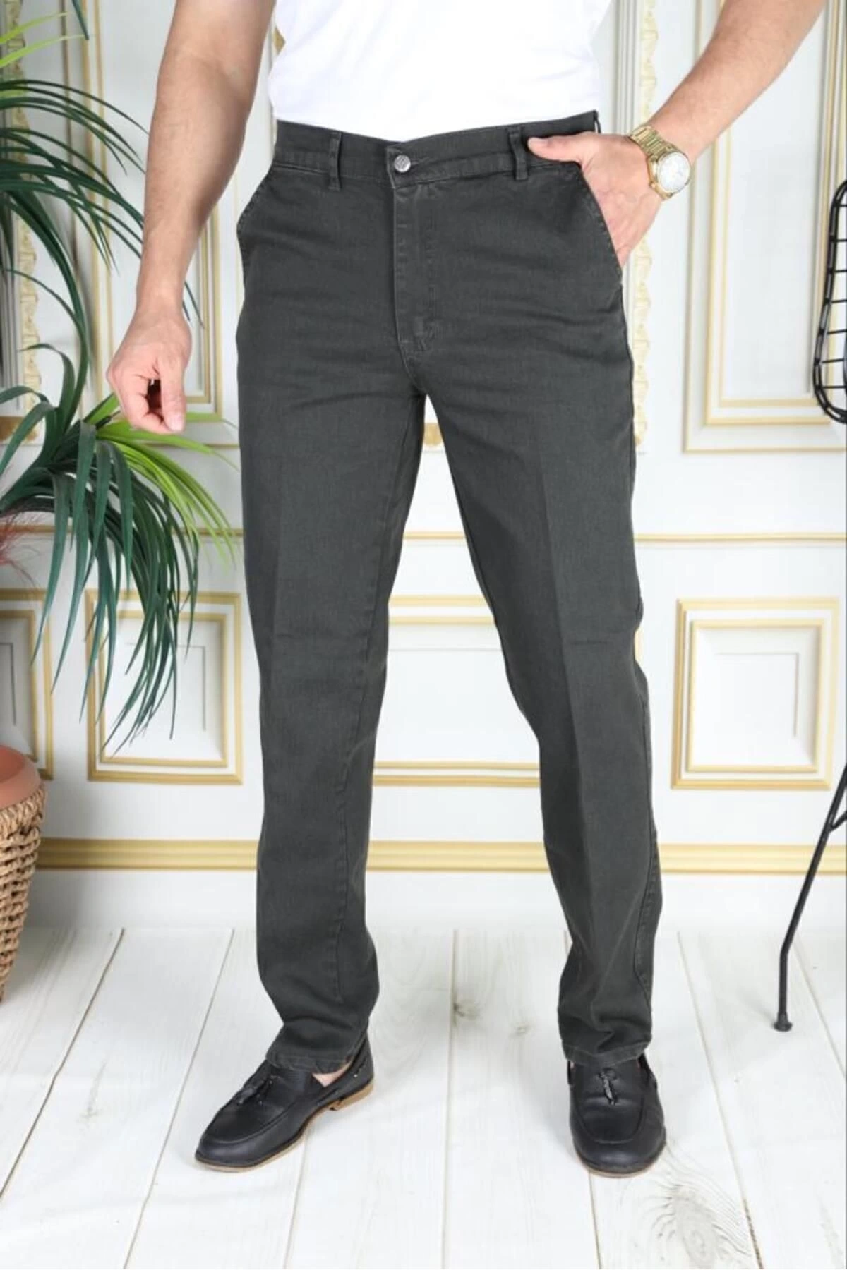 Klasik Kesim Haki Likralı Erkek Yan Cepli Klasik Kot Pantolon Baba Pantolonu Phantom Jeans By Small