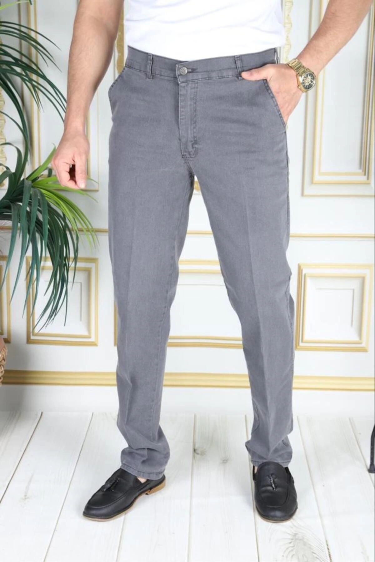 Klasik Kesim Gri Likralı Erkek Yan Cepli Klasik Kot Pantolon Baba Pantolonu Phantom Jeans By Small