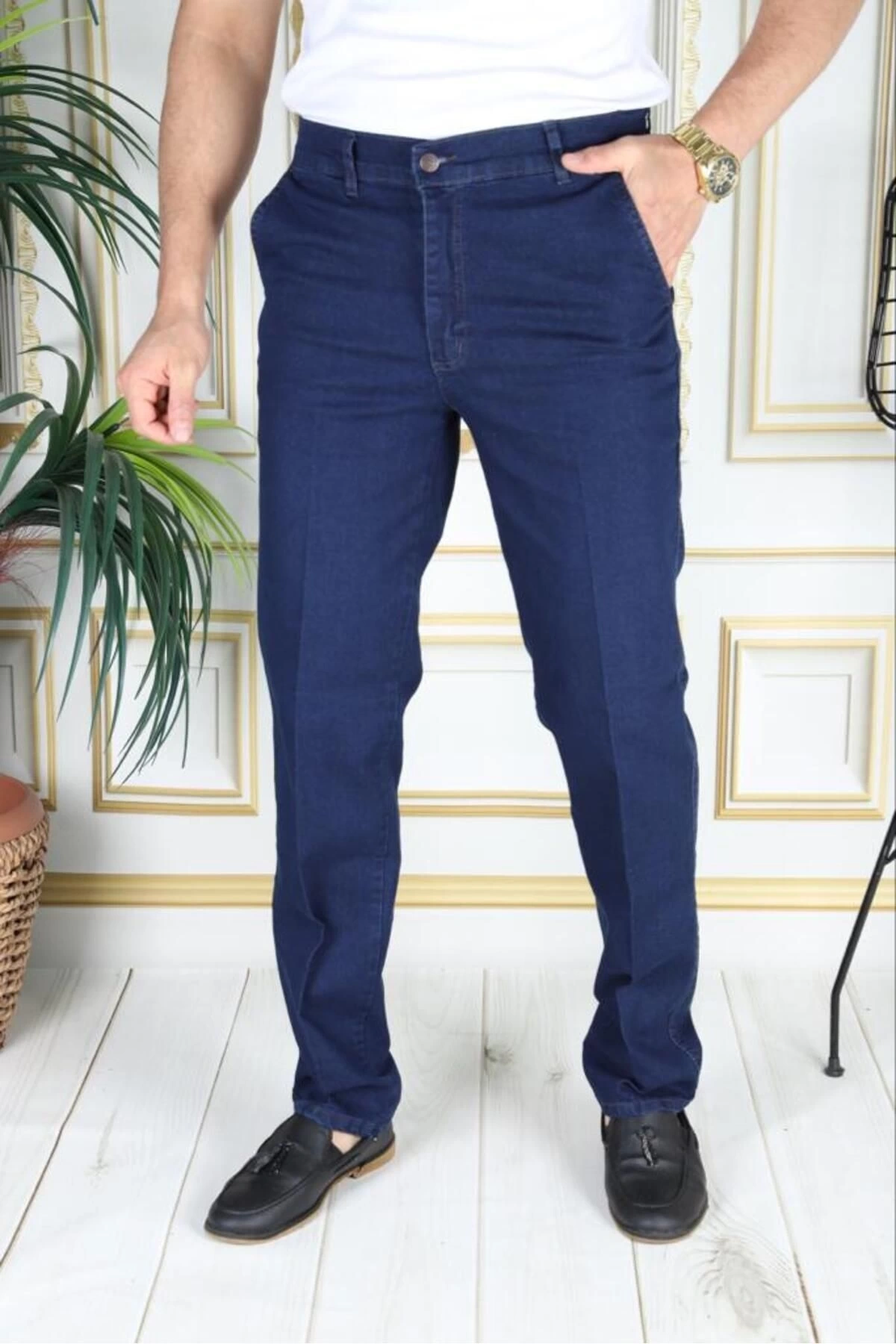 Klasik Kesim Mavi Likralı Erkek Yan Cepli Klasik Kot Pantolon Baba Pantolonu Phantom Jeans By Small