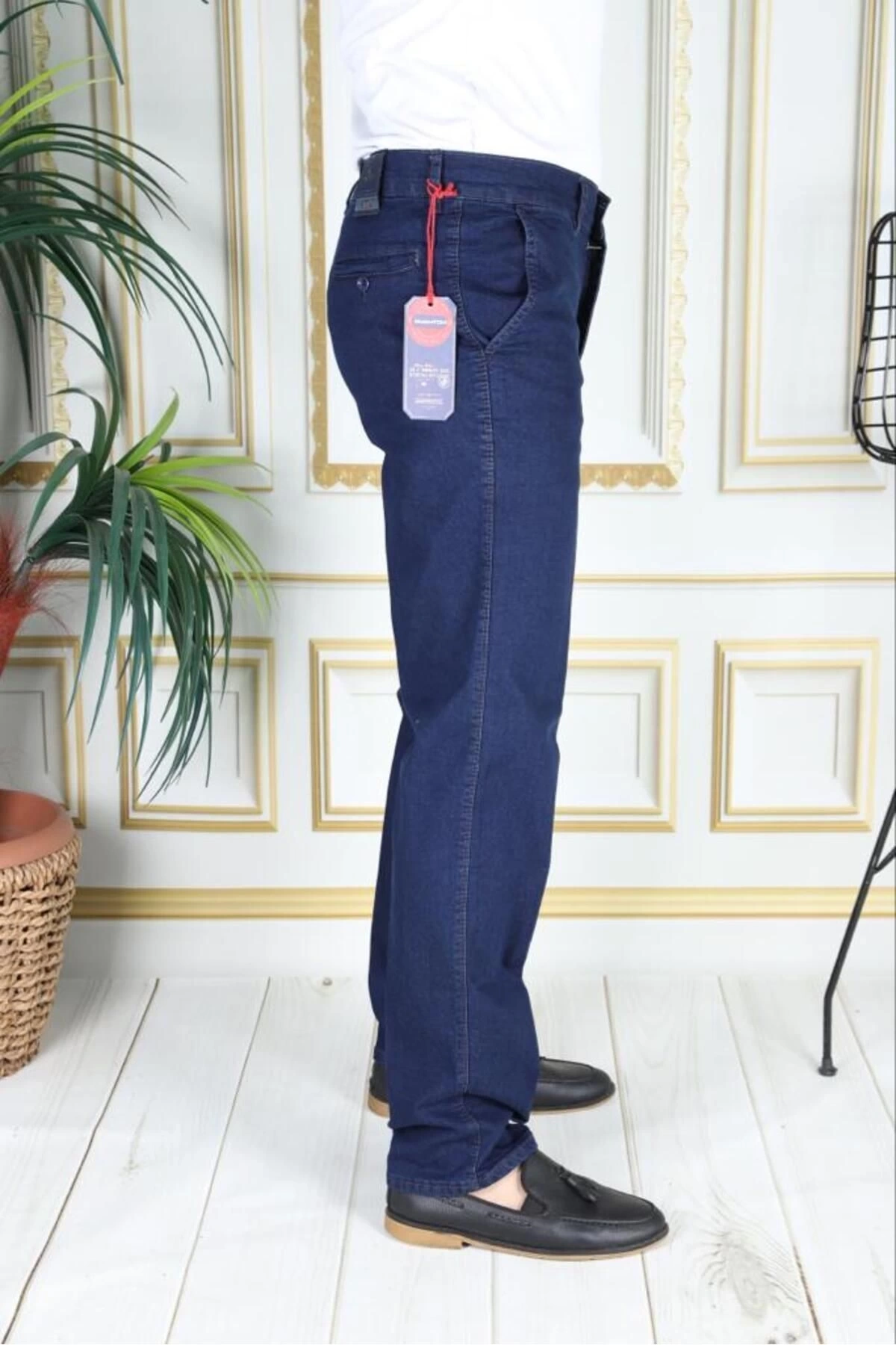 Klasik Kesim Mavi Likralı Erkek Yan Cepli Klasik Kot Pantolon Baba Pantolonu Phantom Jeans By Small