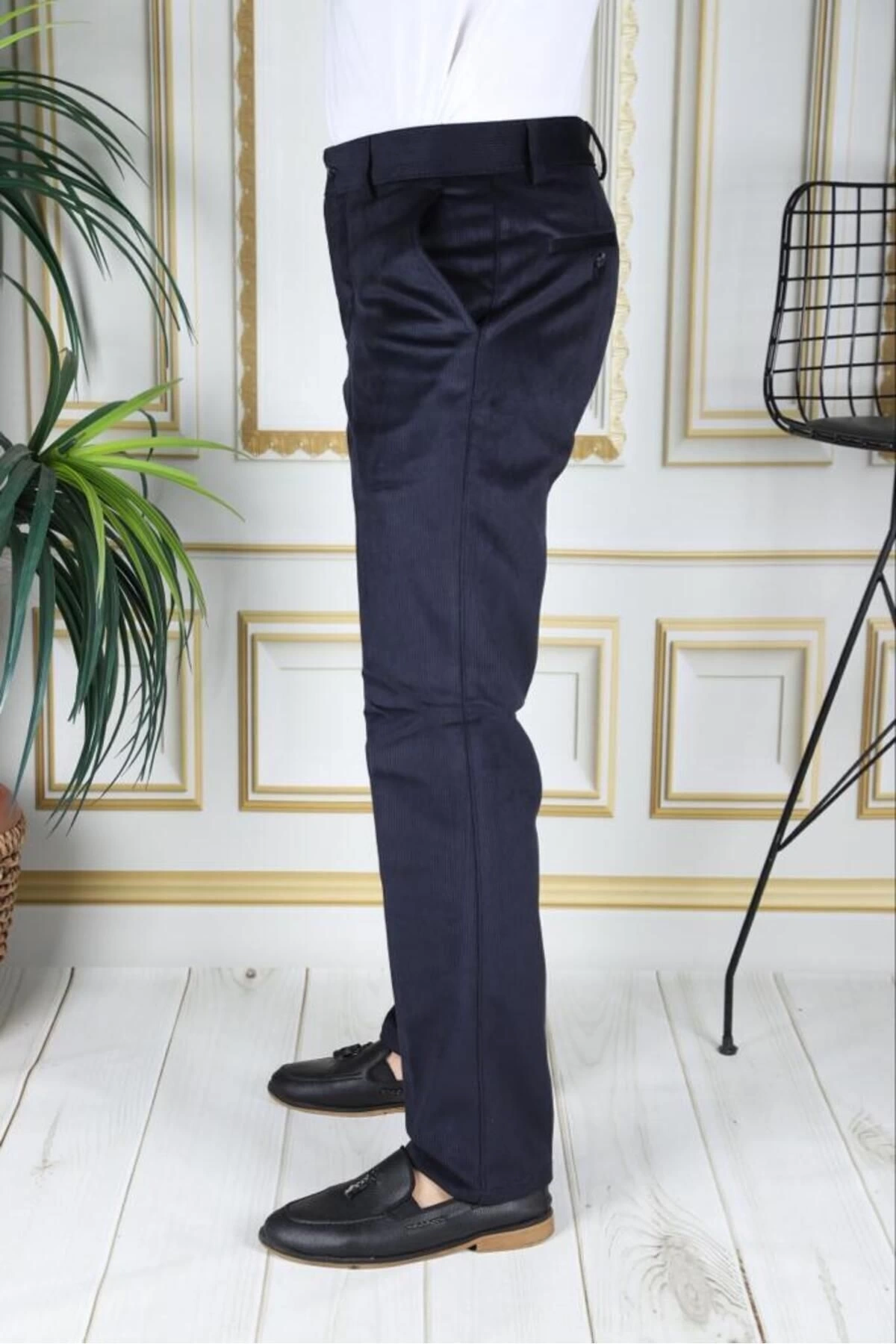 Lacivert Polarlı Kadife Pantolon Esnek Kalın Fitil Klasik Rahat Kesim Yan Cepli Phantom Jeans