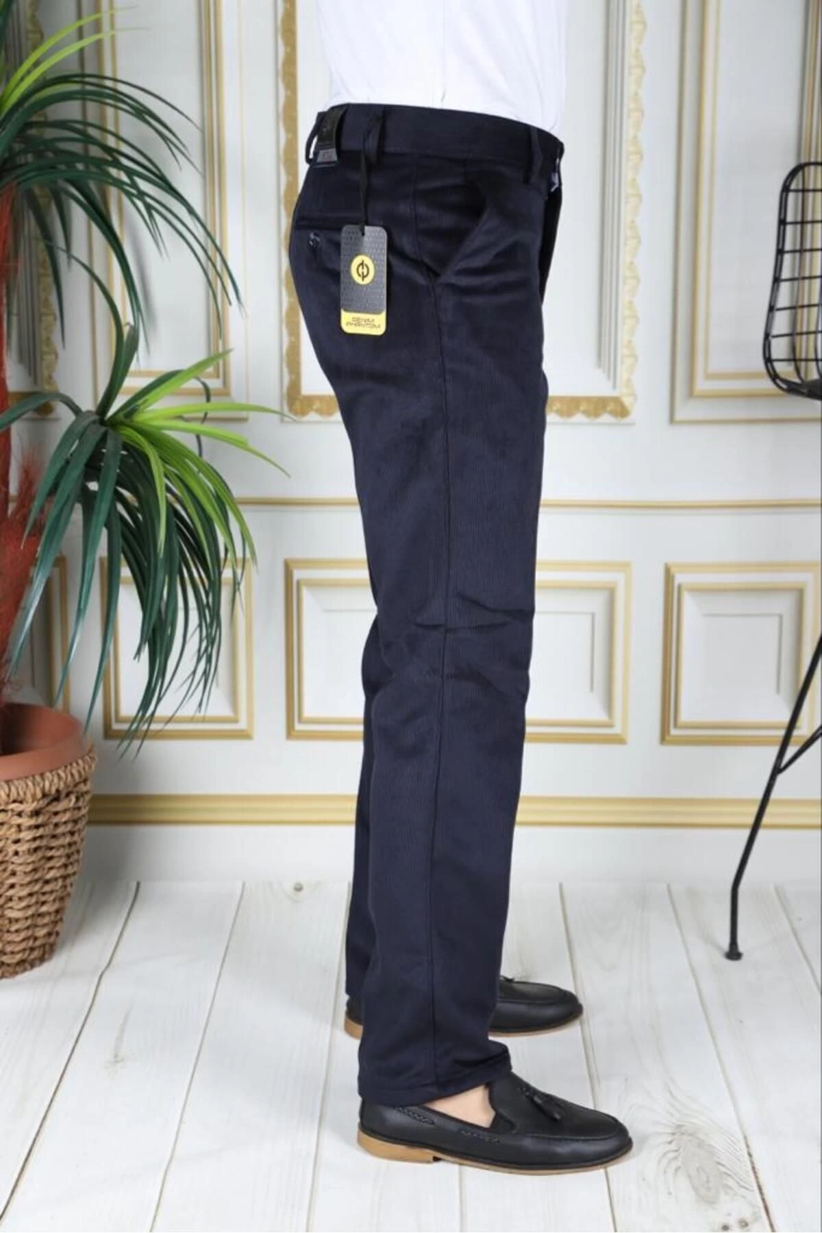 Lacivert Polarlı Kadife Pantolon Esnek Kalın Fitil Klasik Rahat Kesim Yan Cepli Phantom Jeans