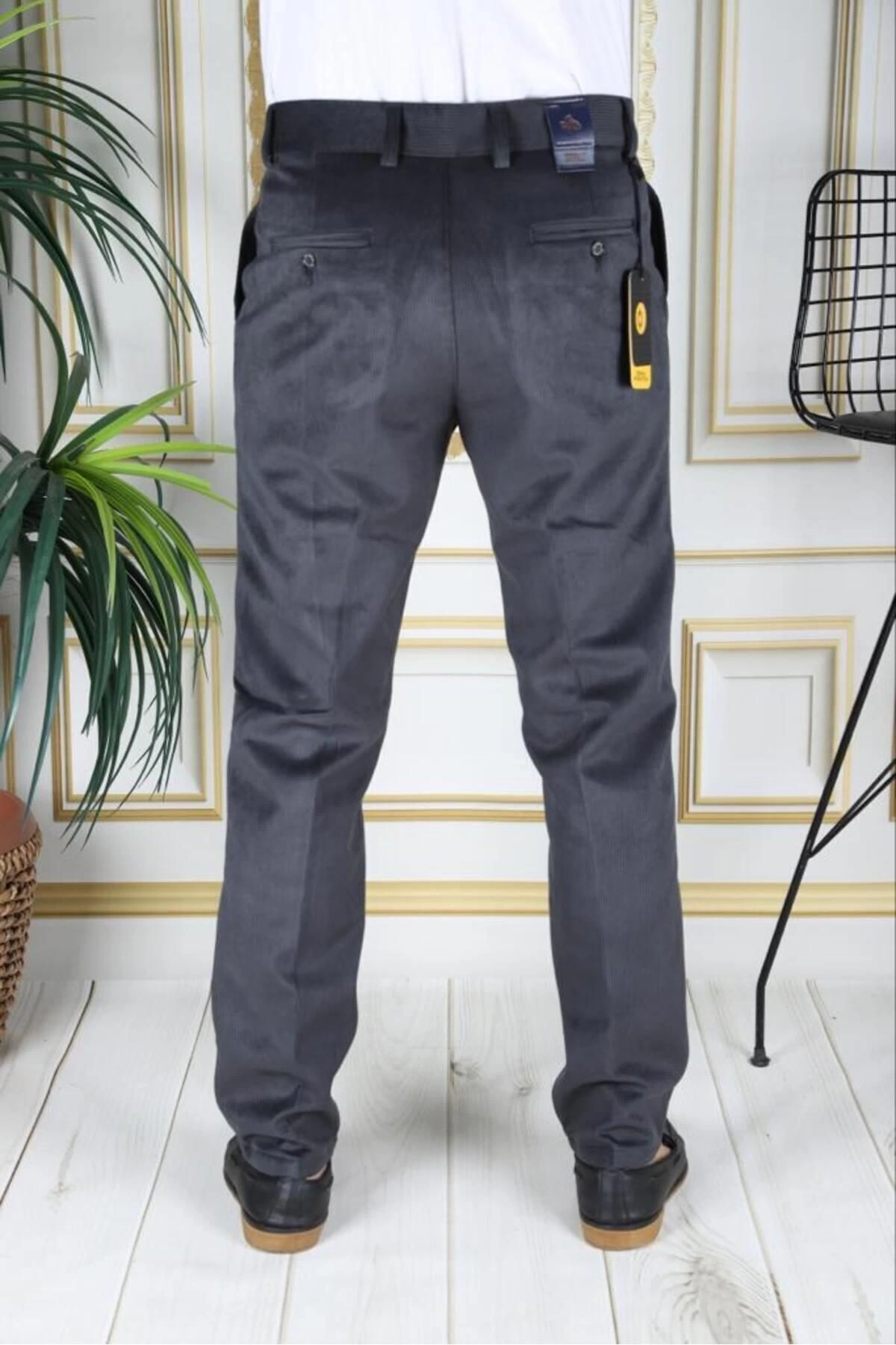 Füme Polarlı Kadife Pantolon Esnek Kalın Fitil Klasik Kesim Yan Cepli Astarlı Phantom Jeans