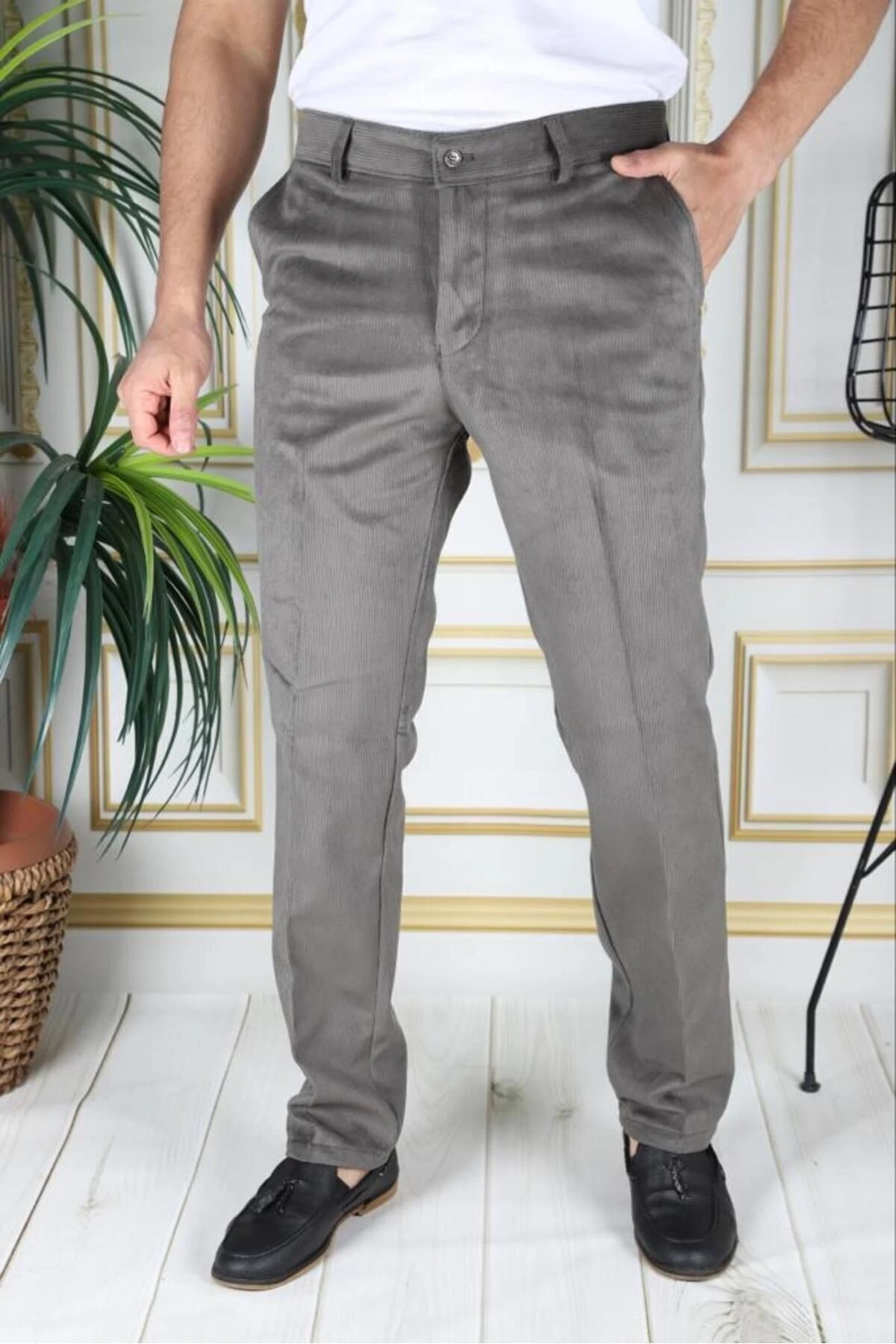 Su Yeşili Polarlı Kadife Pantolon Esnek Kalın Fitil Klasik Kesim Yan Cepli Astarlı Phantom Jeans