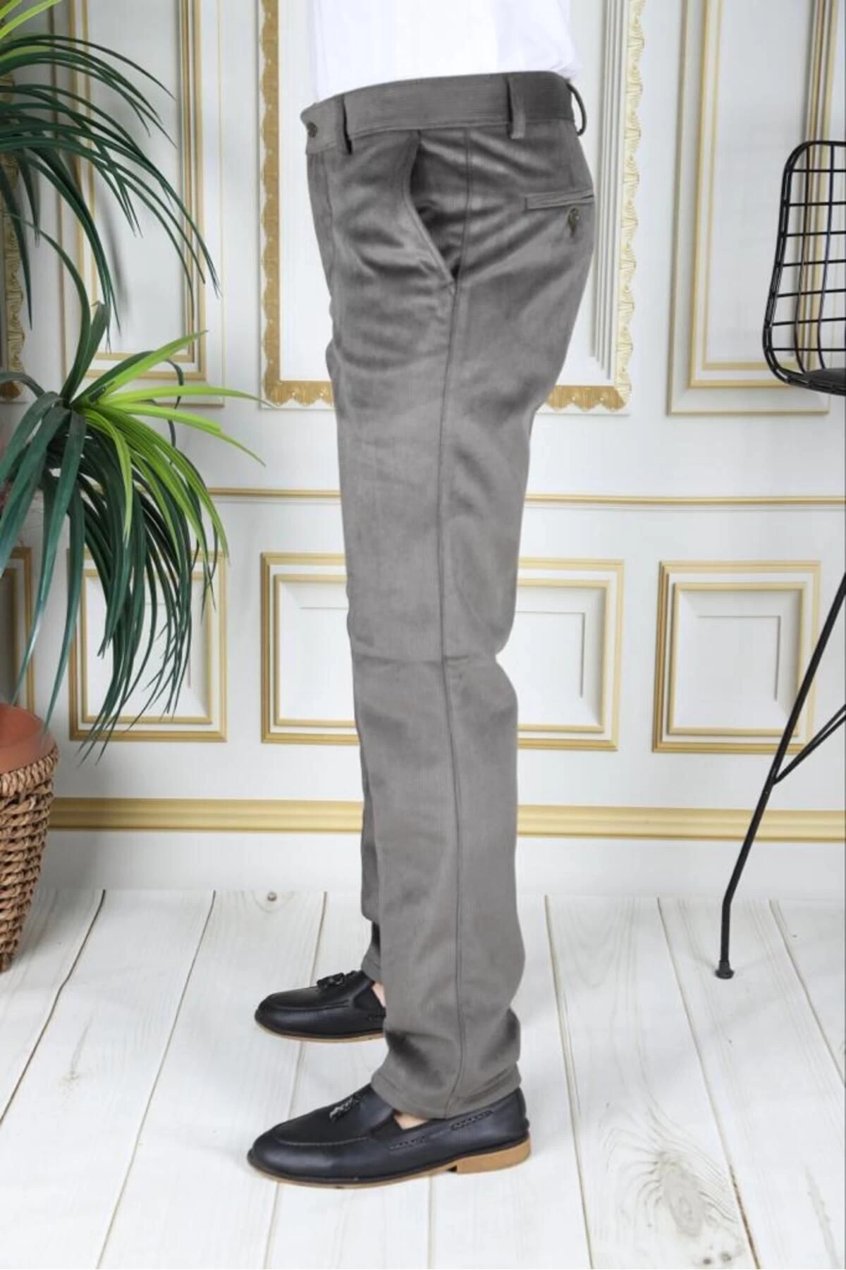 Su Yeşili Polarlı Kadife Pantolon Esnek Kalın Fitil Klasik Kesim Yan Cepli Astarlı Phantom Jeans