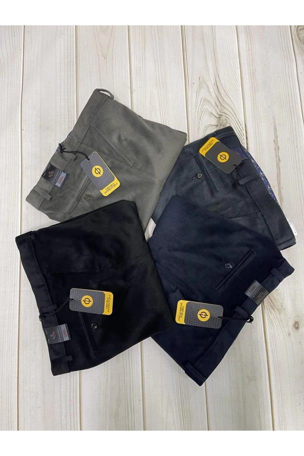 Su Yeşili Polarlı Kadife Pantolon Esnek Kalın Fitil Klasik Kesim Yan Cepli Astarlı Phantom Jeans