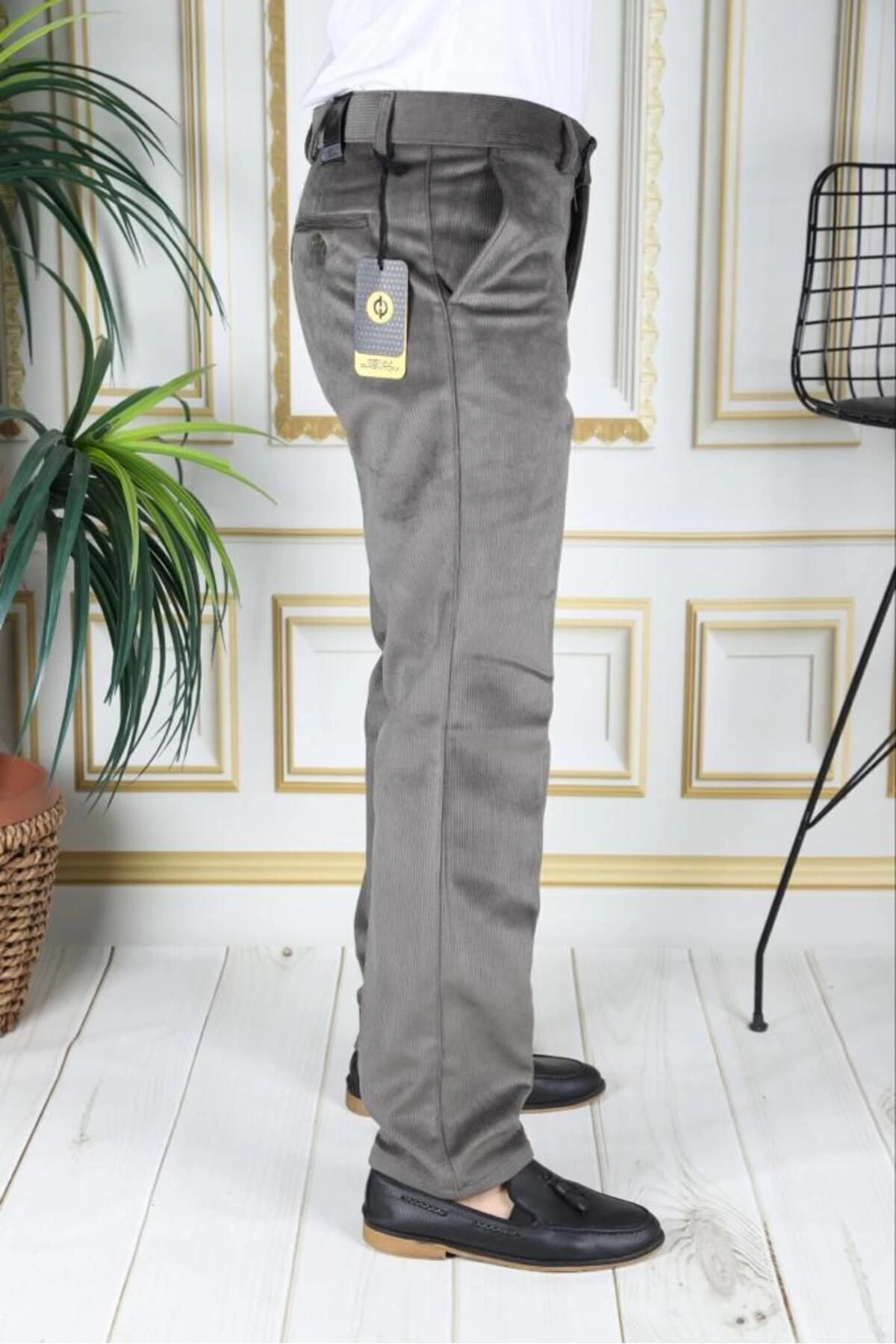 Su Yeşili Polarlı Kadife Pantolon Esnek Kalın Fitil Klasik Kesim Yan Cepli Astarlı Phantom Jeans