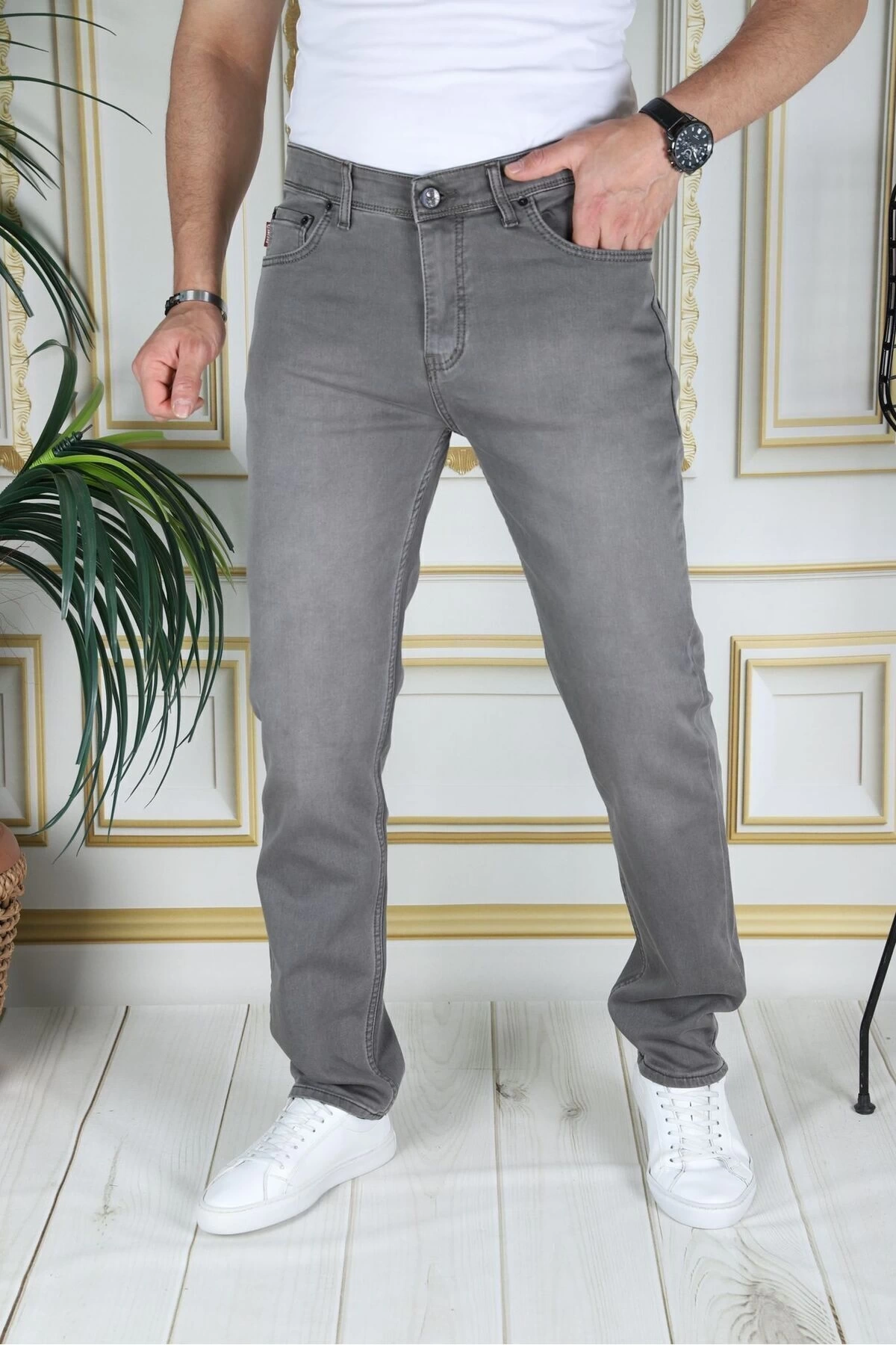 Erkek Haki Üstten Cepli Armürlü Regular Fit Rahat Kesim Esnek Chino Keten/kanvas Koton Pantolon