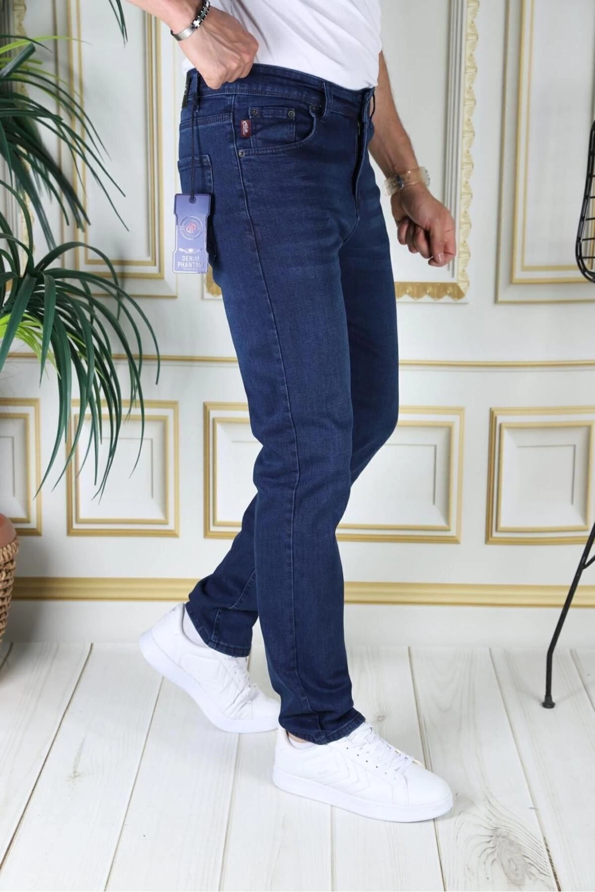 Erkek Mavi Renk Regular Fit Rahat Kesim Esnek Likralı Denim Jeans Şık Kot Pantolon