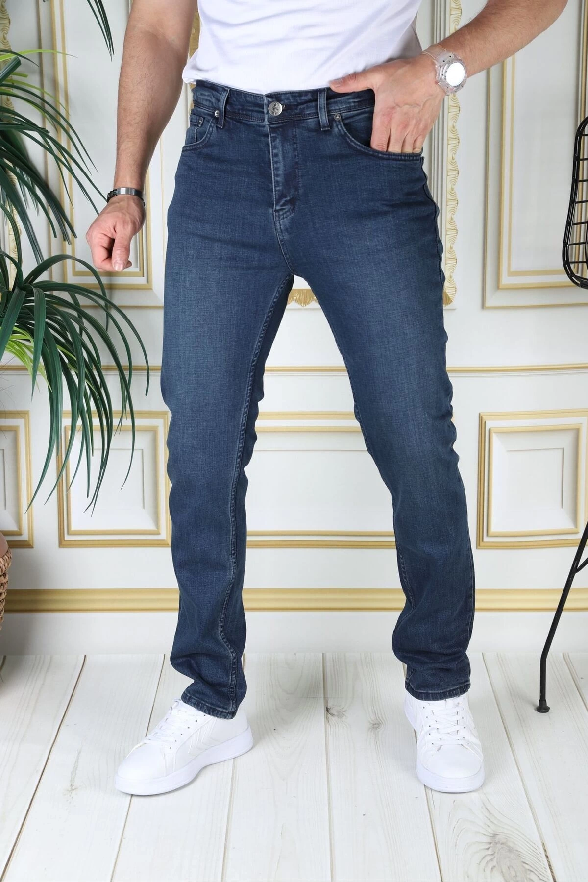 Erkek Paslı Mavi Regular Fit Rahat Kesim Esnek Likralı Denim Jeans Şık Kot Pantolon