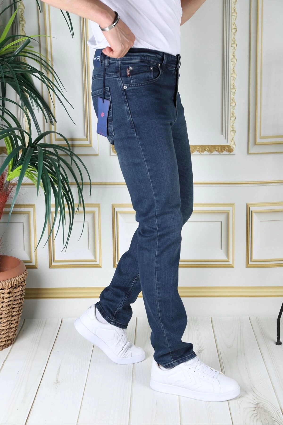 Erkek Paslı Mavi Regular Fit Rahat Kesim Esnek Likralı Denim Jeans Şık Kot Pantolon
