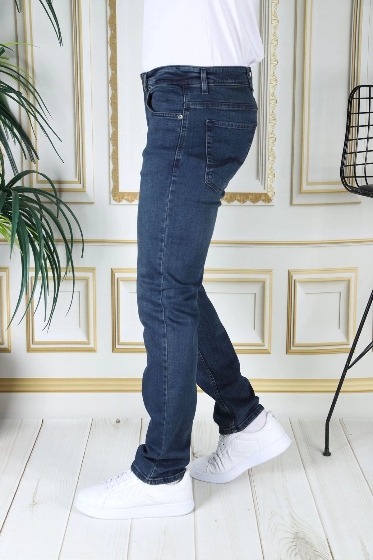 Erkek Paslı Mavi Regular Fit Rahat Kesim Esnek Likralı Denim Jeans Şık Kot Pantolon
