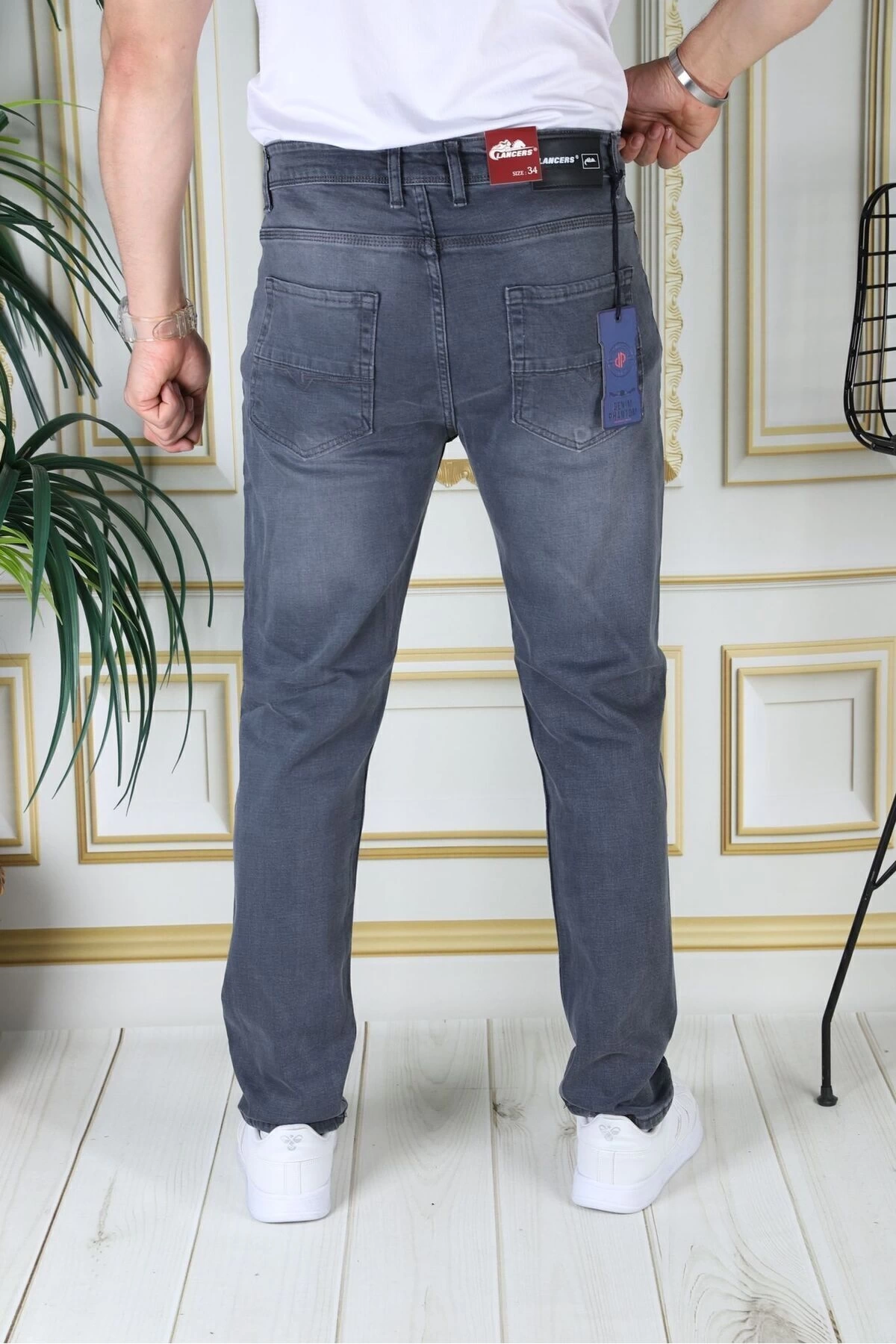 Erkek Gri Regular Fit Rahat Kesim Esnek Likralı Denim Jeans Şık Kot Pantolon