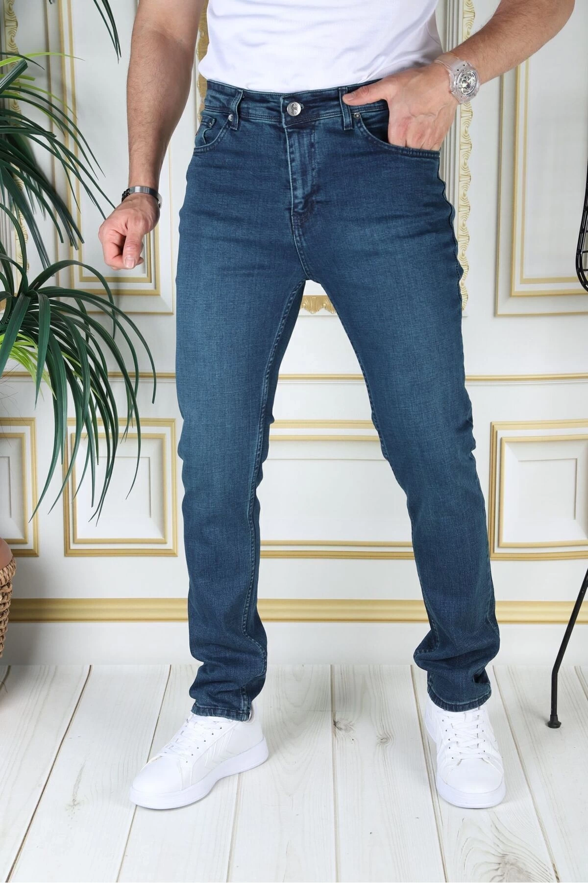 Erkek Tint Yeşili Regular Fit Rahat Kesim Esnek Likralı Denim Jeans Şık Kot Pantolon