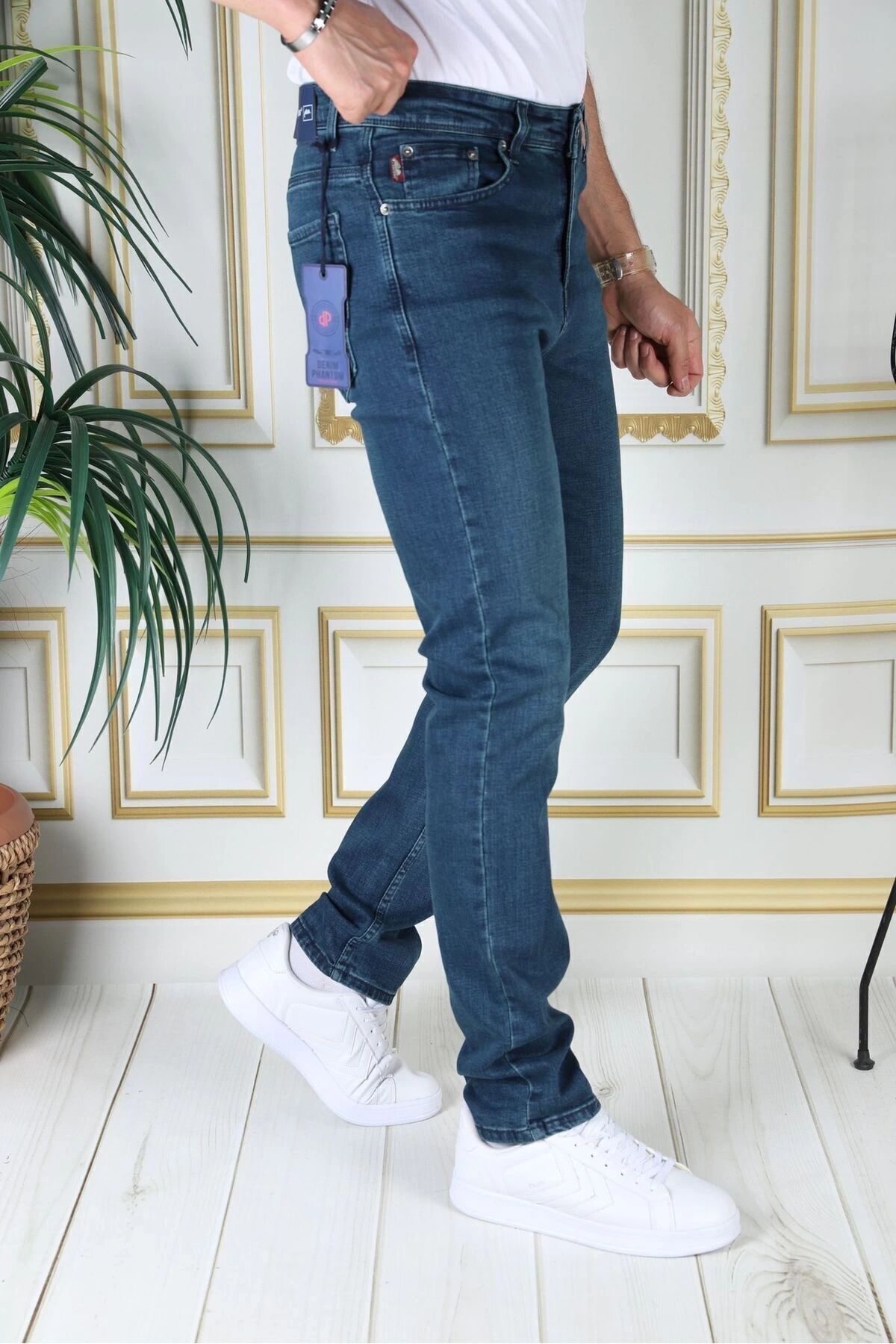Erkek Tint Yeşili Regular Fit Rahat Kesim Esnek Likralı Denim Jeans Şık Kot Pantolon