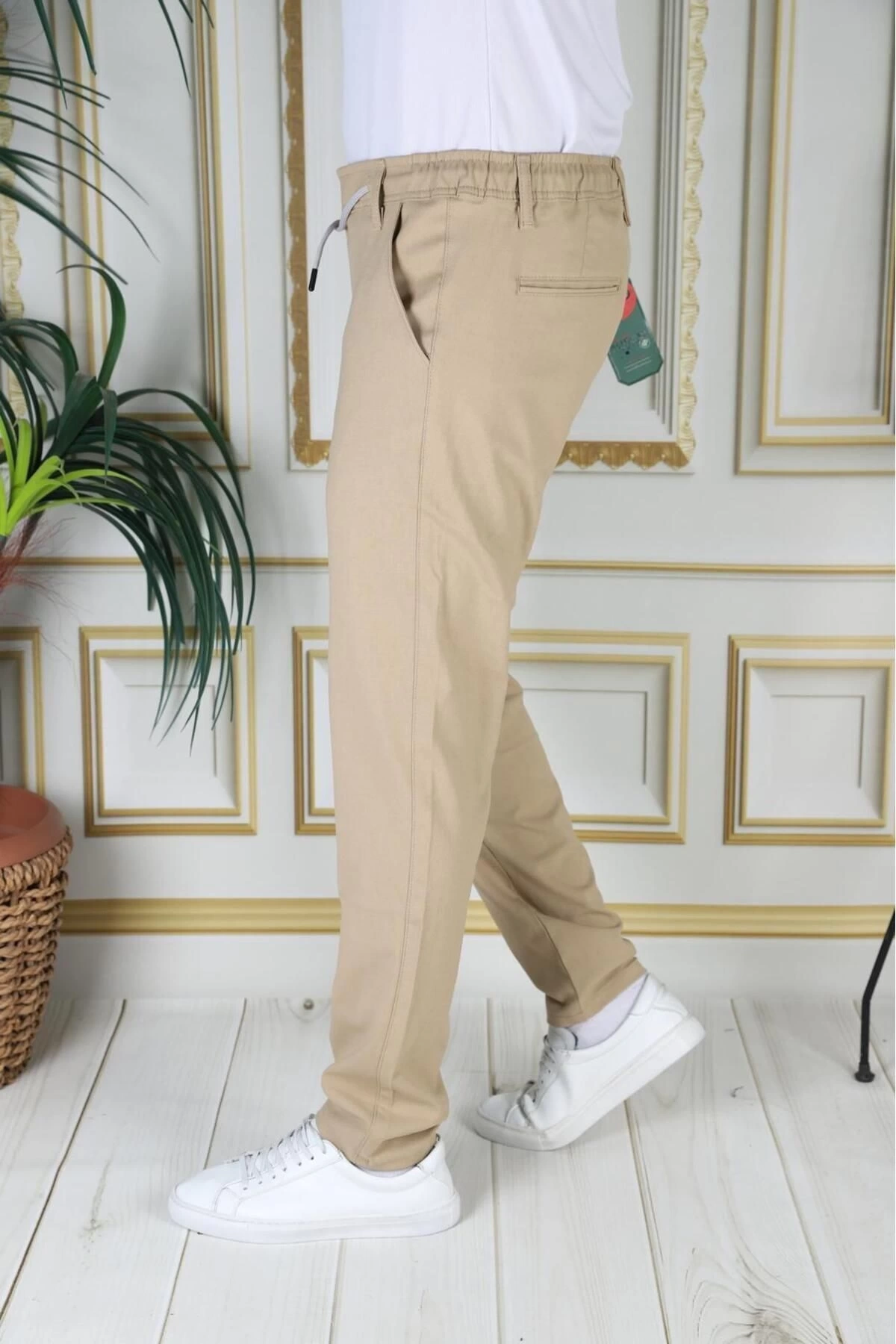 Erkek Hardal Italyan Kesim Kaliteli Esnek Slim Fit Likralı Lastikli Şık Koton Kumaş Pantolon Okul