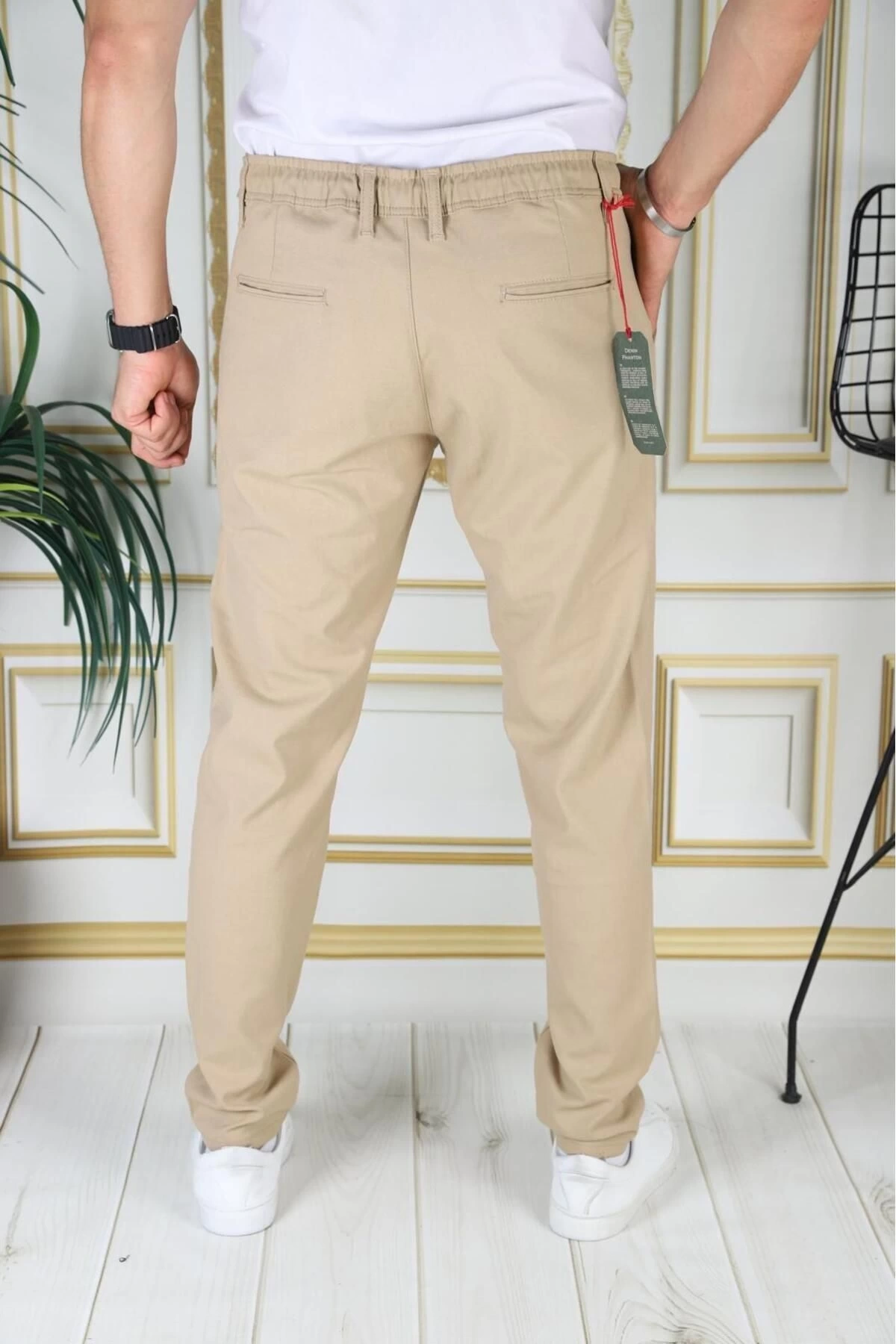 Erkek Hardal Italyan Kesim Kaliteli Esnek Slim Fit Likralı Lastikli Şık Koton Kumaş Pantolon Okul