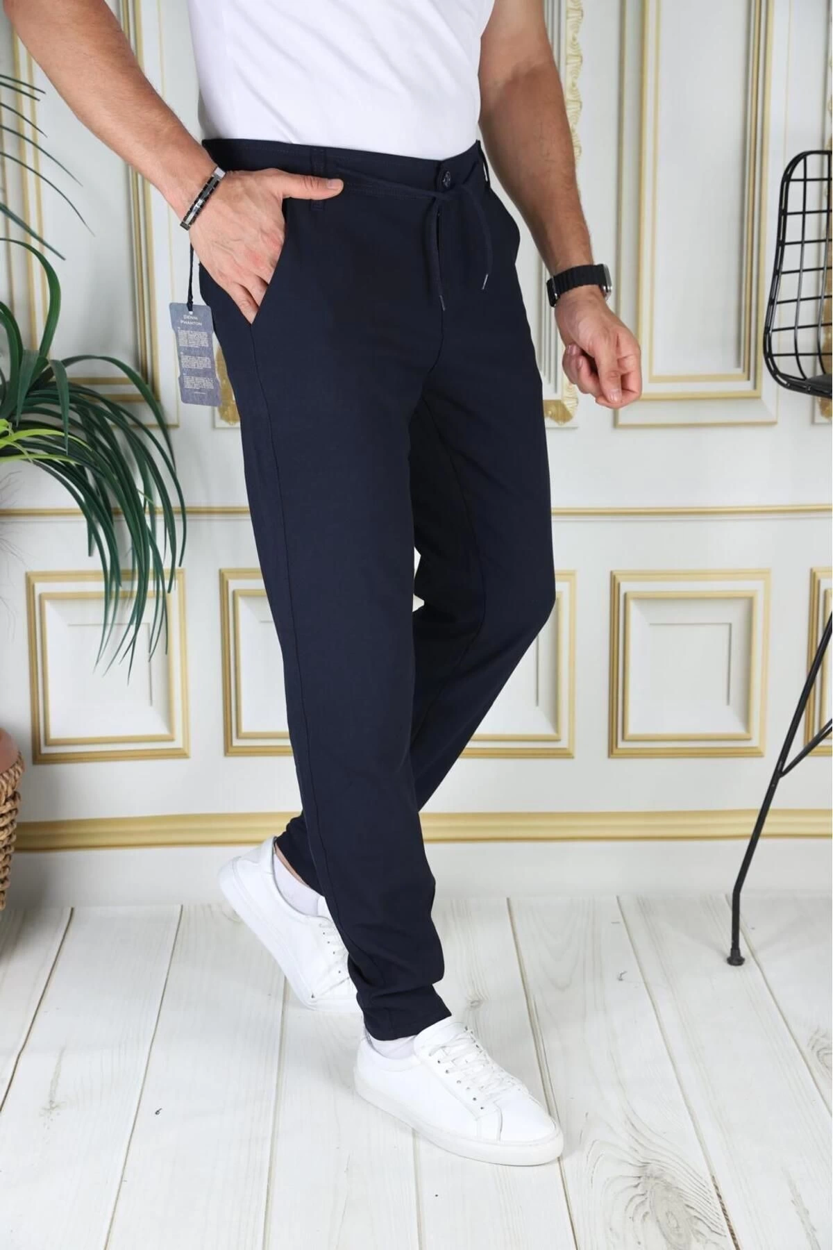 Erkek Lacivert Italyan Kesim Kaliteli Slim Fit Likralı Lastikli Şık Koton Kumaş Pantolon Okul