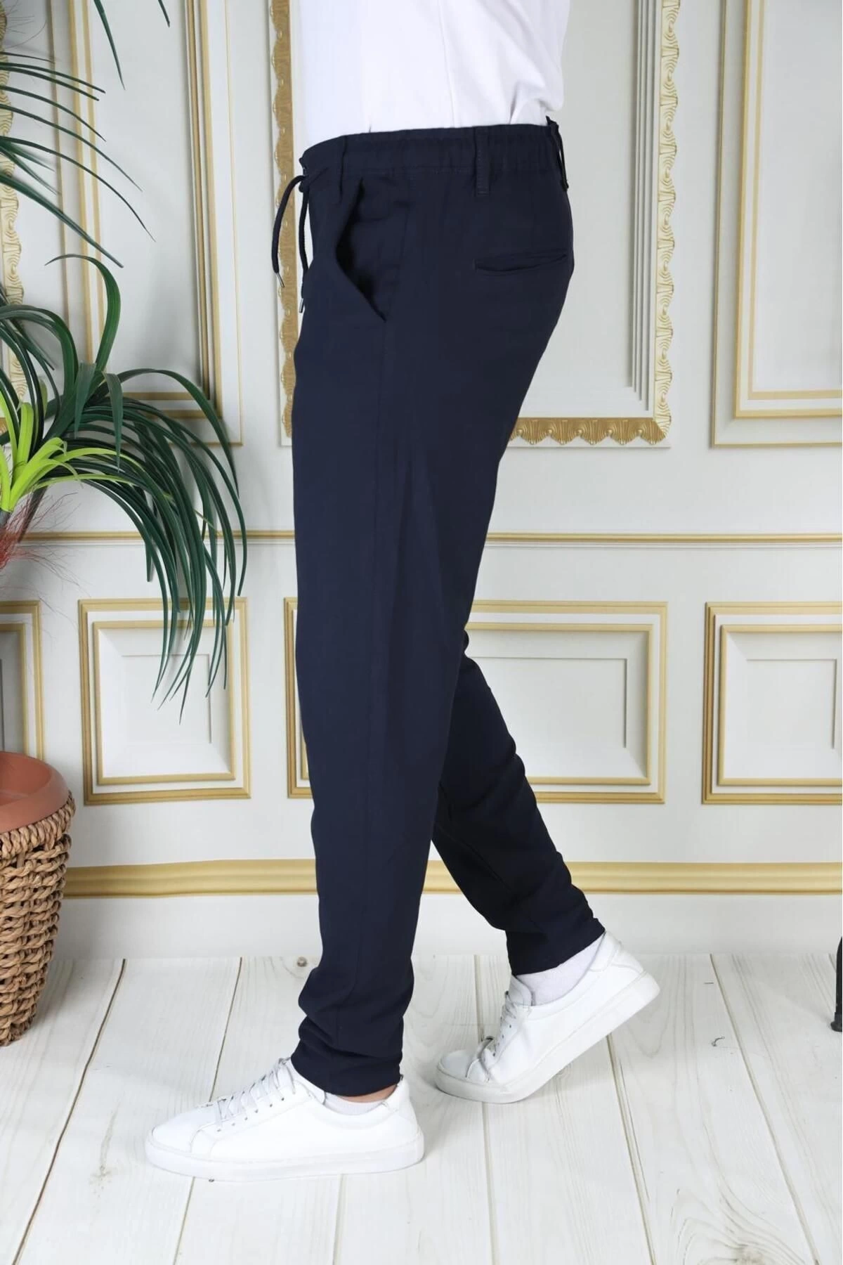 Erkek Lacivert Italyan Kesim Kaliteli Slim Fit Likralı Lastikli Şık Koton Kumaş Pantolon Okul