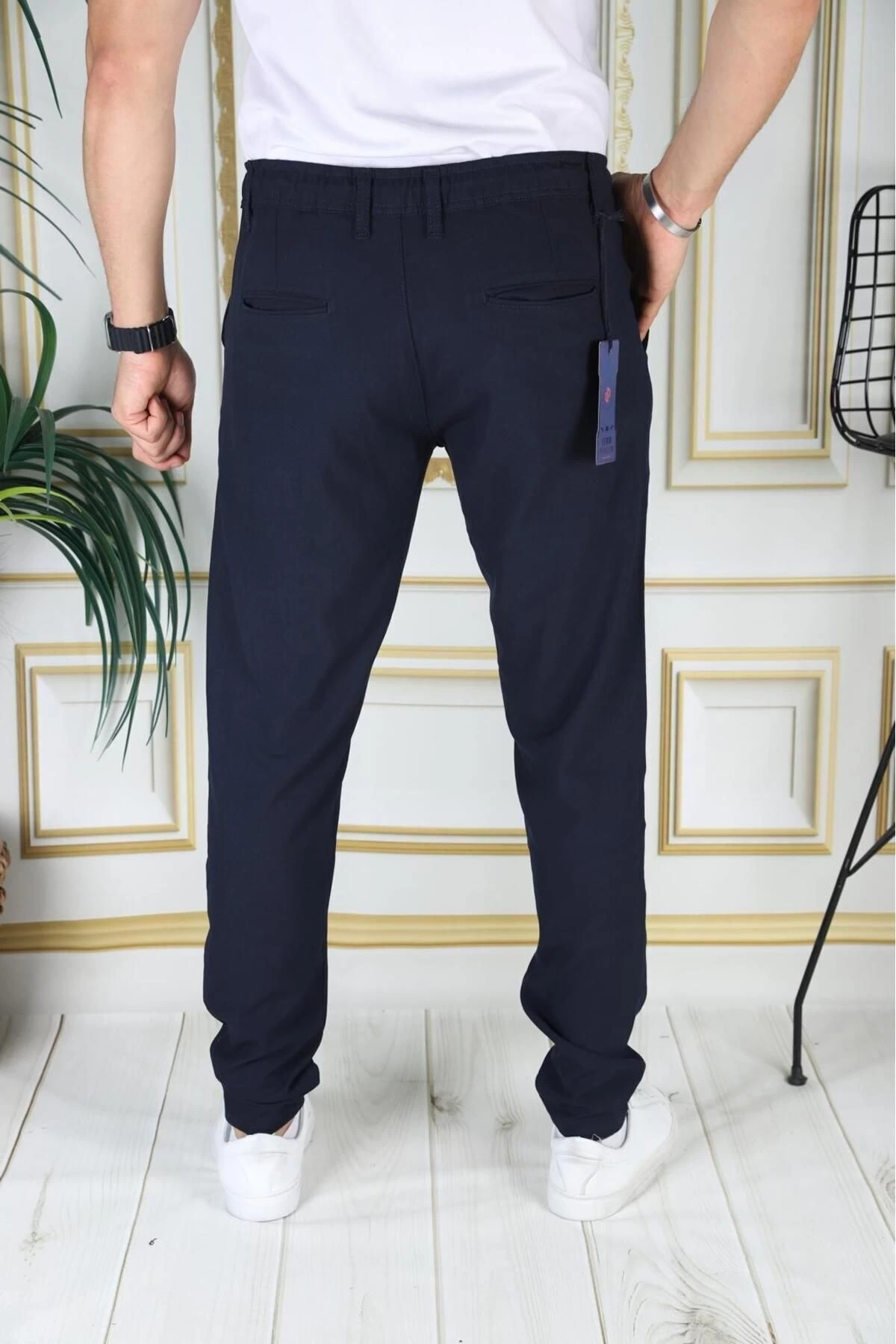 Erkek Lacivert Italyan Kesim Kaliteli Slim Fit Likralı Lastikli Şık Koton Kumaş Pantolon Okul