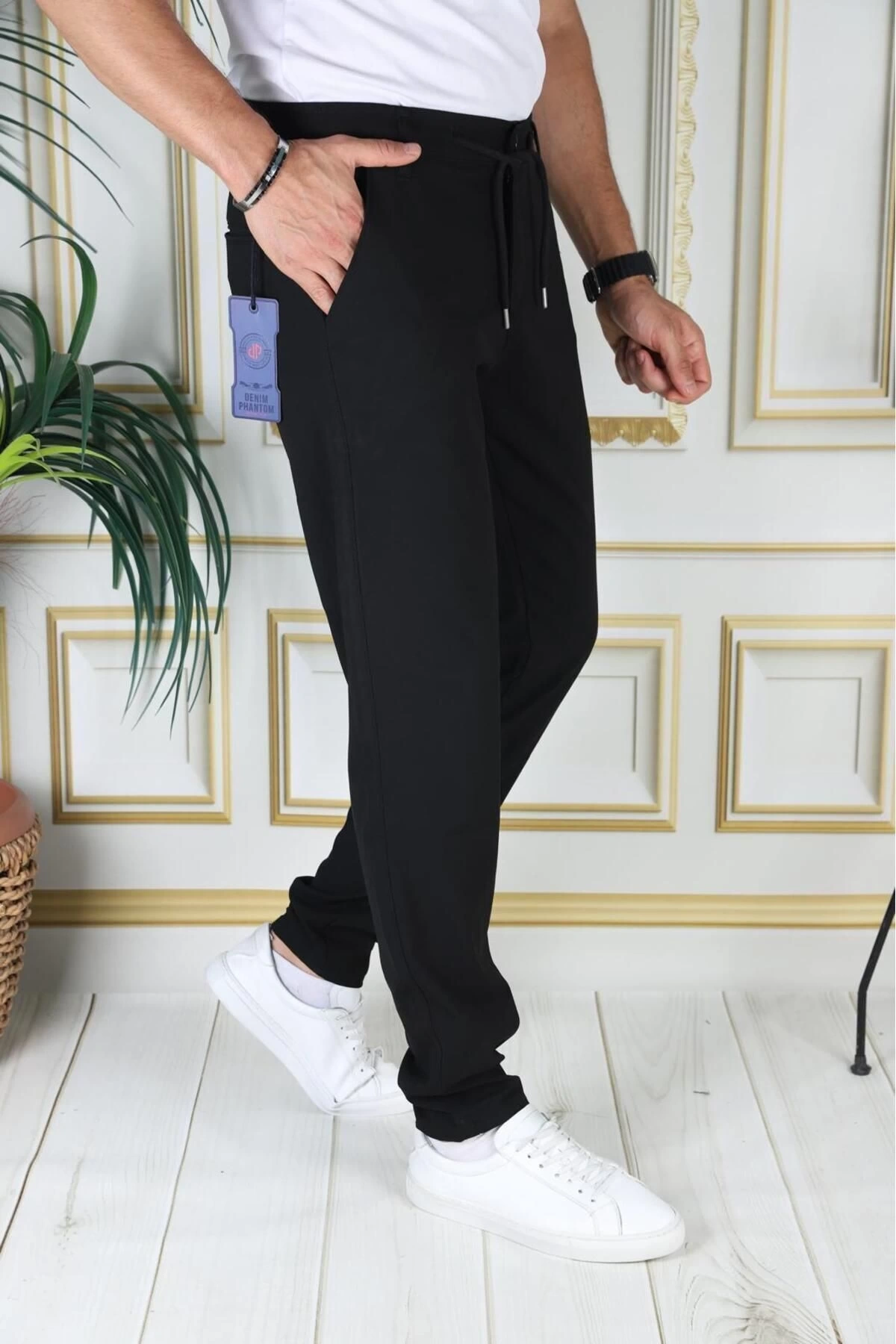 Erkek Siyah Italyan Kesim Kaliteli Esnek Slim Fit Likralı Lastikli Şık Koton Kumaş Pantolon Okul