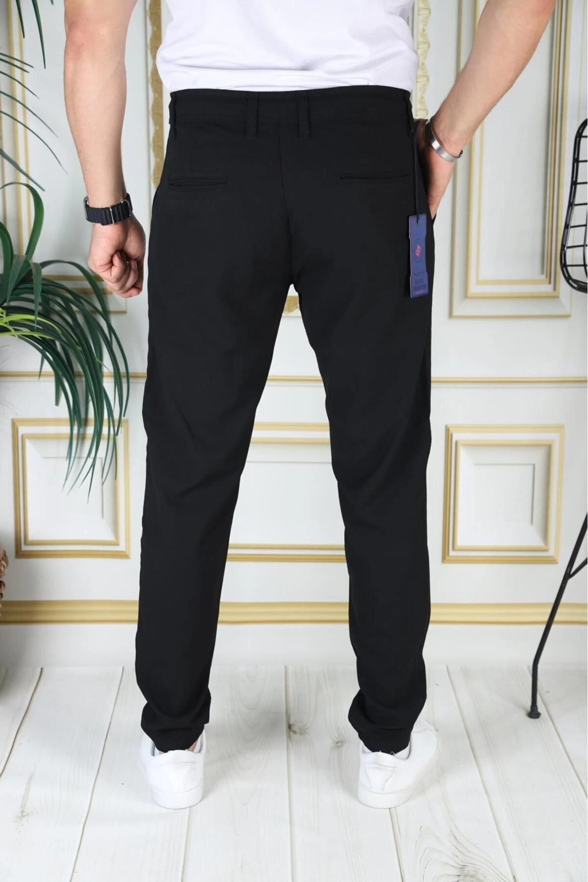 Erkek Siyah Italyan Kesim Kaliteli Esnek Slim Fit Likralı Lastikli Şık Koton Kumaş Pantolon Okul