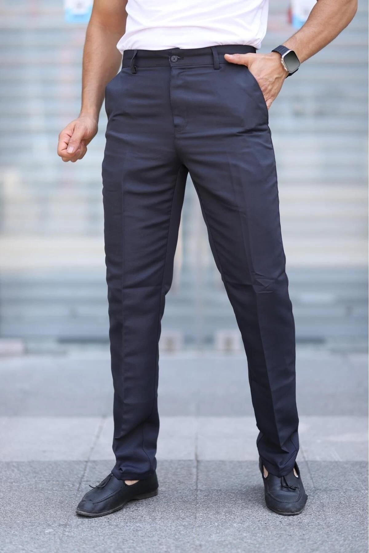 Klasik Kesim Füme Mevsimlik Yan Cepli Keten Poliviskon Kumaş Baba Pantolonu Kumaş Pantolon