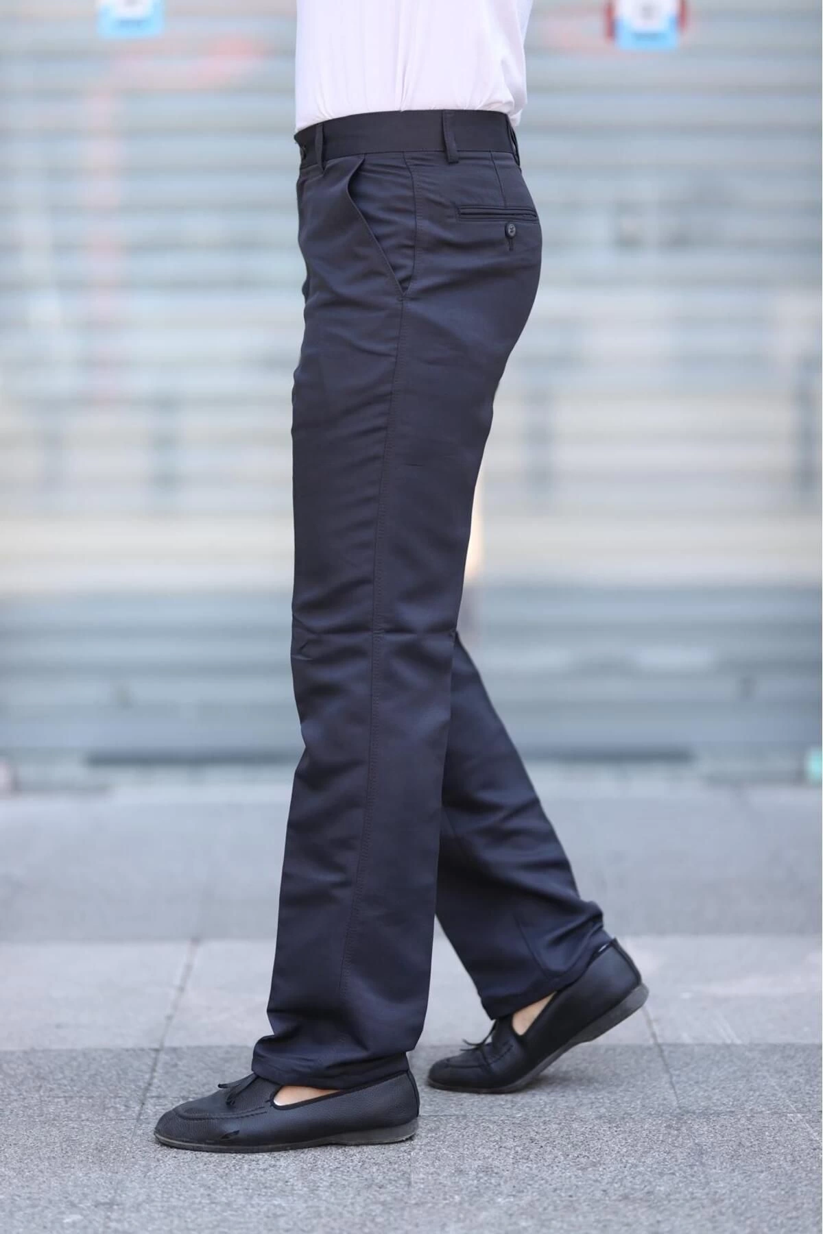 Klasik Kesim Füme Mevsimlik Yan Cepli Keten Poliviskon Kumaş Baba Pantolonu Kumaş Pantolon