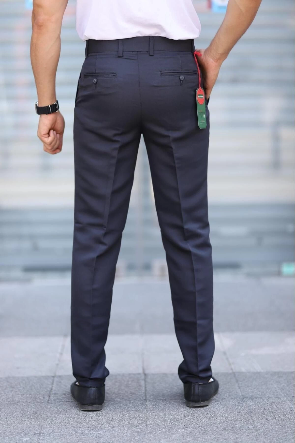 Klasik Kesim Füme Mevsimlik Yan Cepli Keten Poliviskon Kumaş Baba Pantolonu Kumaş Pantolon