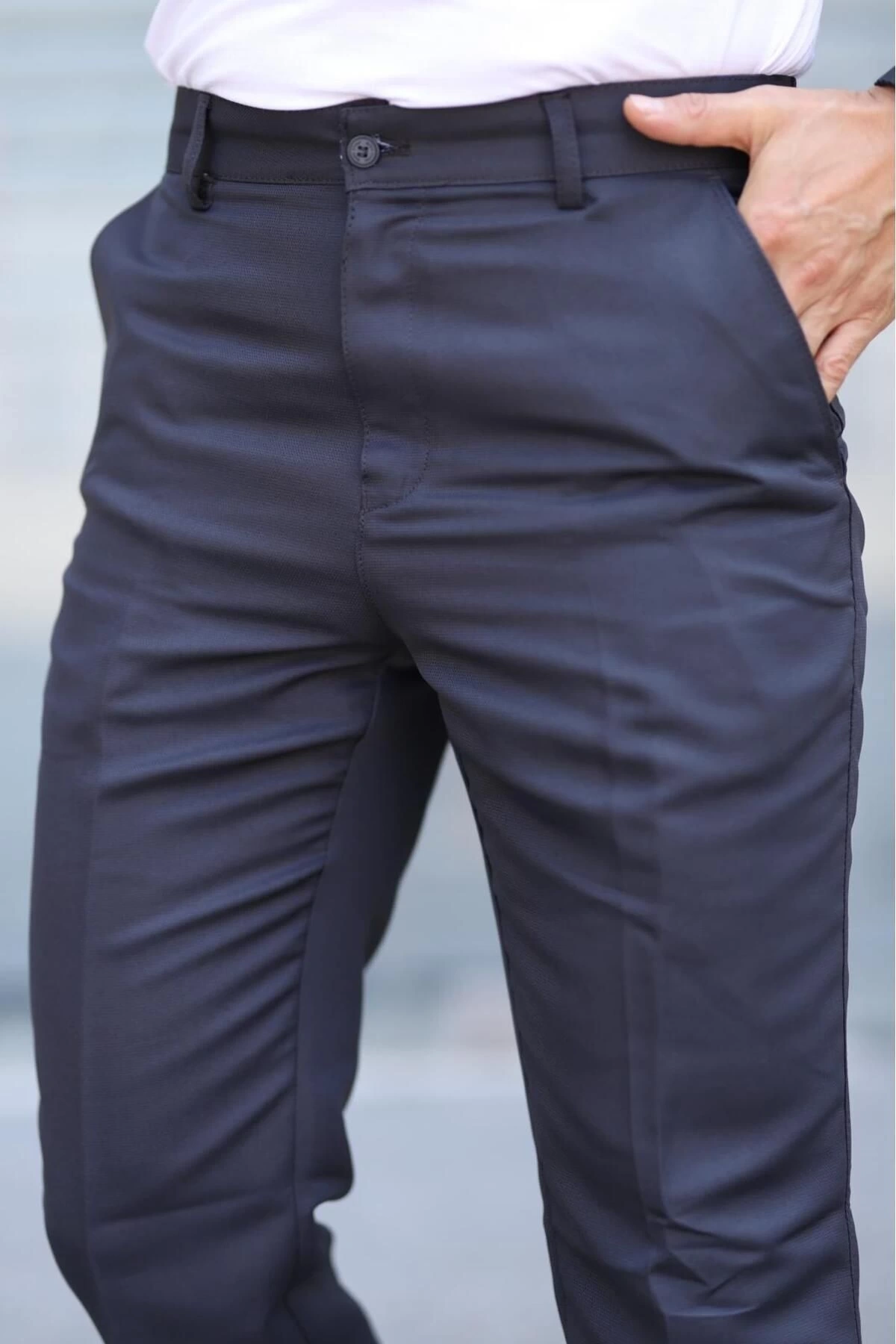 Klasik Kesim Füme Mevsimlik Yan Cepli Keten Poliviskon Kumaş Baba Pantolonu Kumaş Pantolon